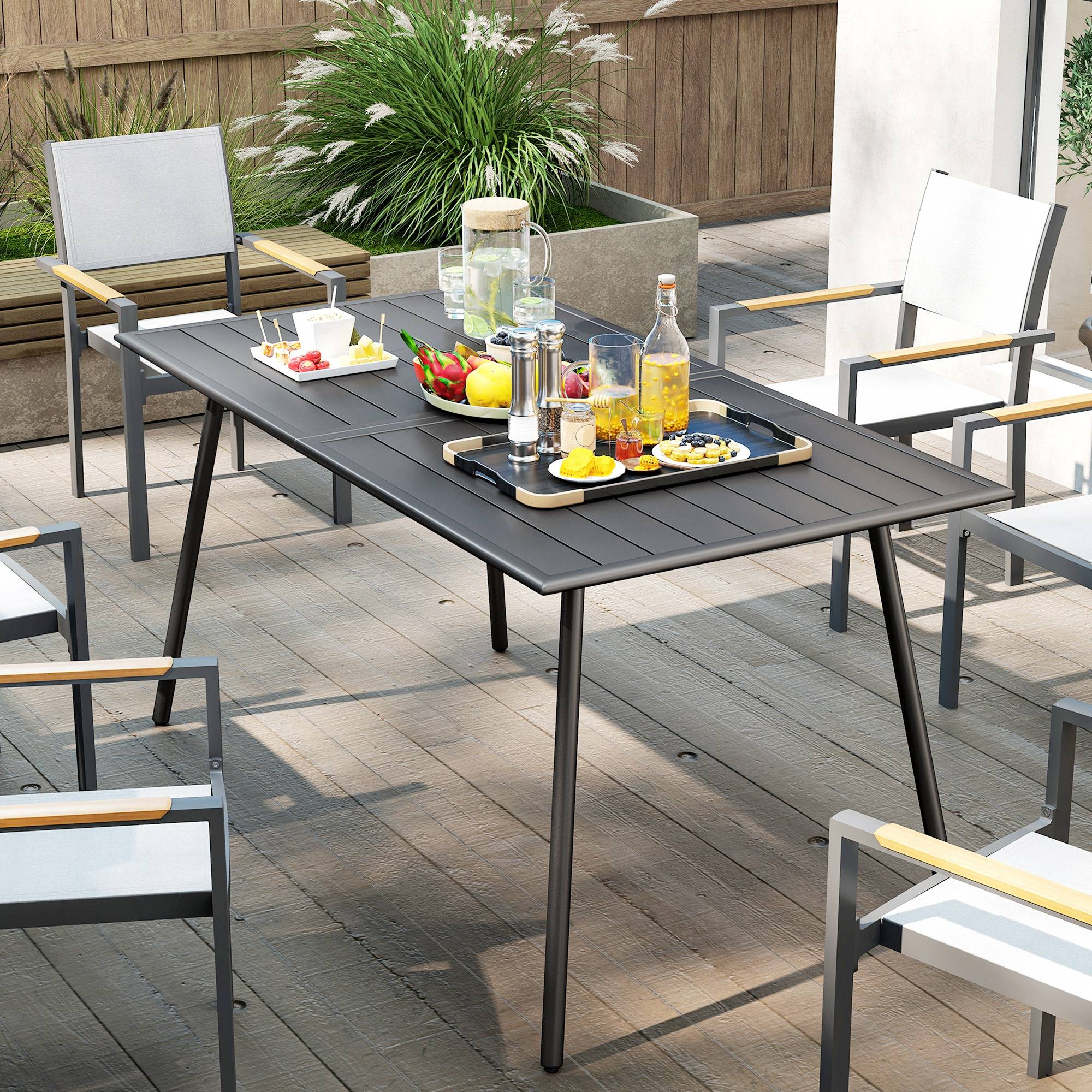 Table à manger de jardin acier 6 personnes plateau à lattes 150x80x74cm gris - ComfortXL Outdoor Living - Image 10