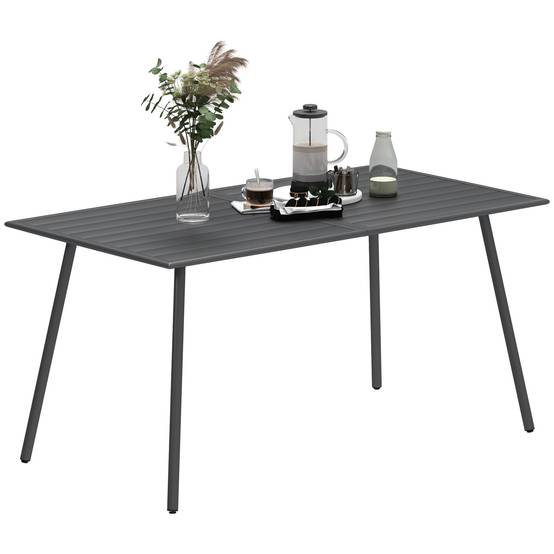 Table à manger de jardin acier 6 personnes plateau à lattes 150x80x74cm gris - ComfortXL Outdoor Living - Image 1