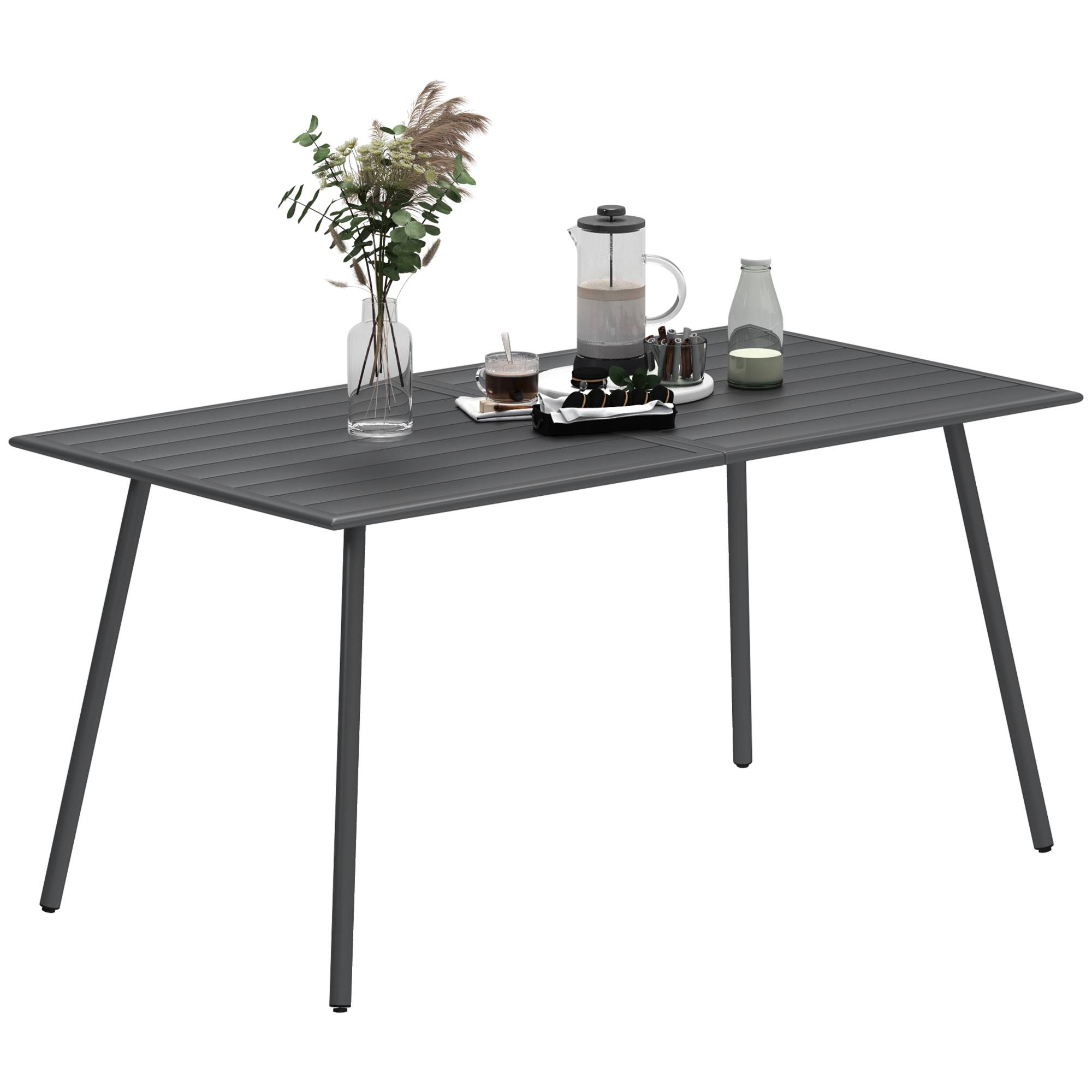 Table à manger de jardin acier 6 personnes plateau à lattes 150x80x74cm gris - ComfortXL Outdoor Living - Image 1