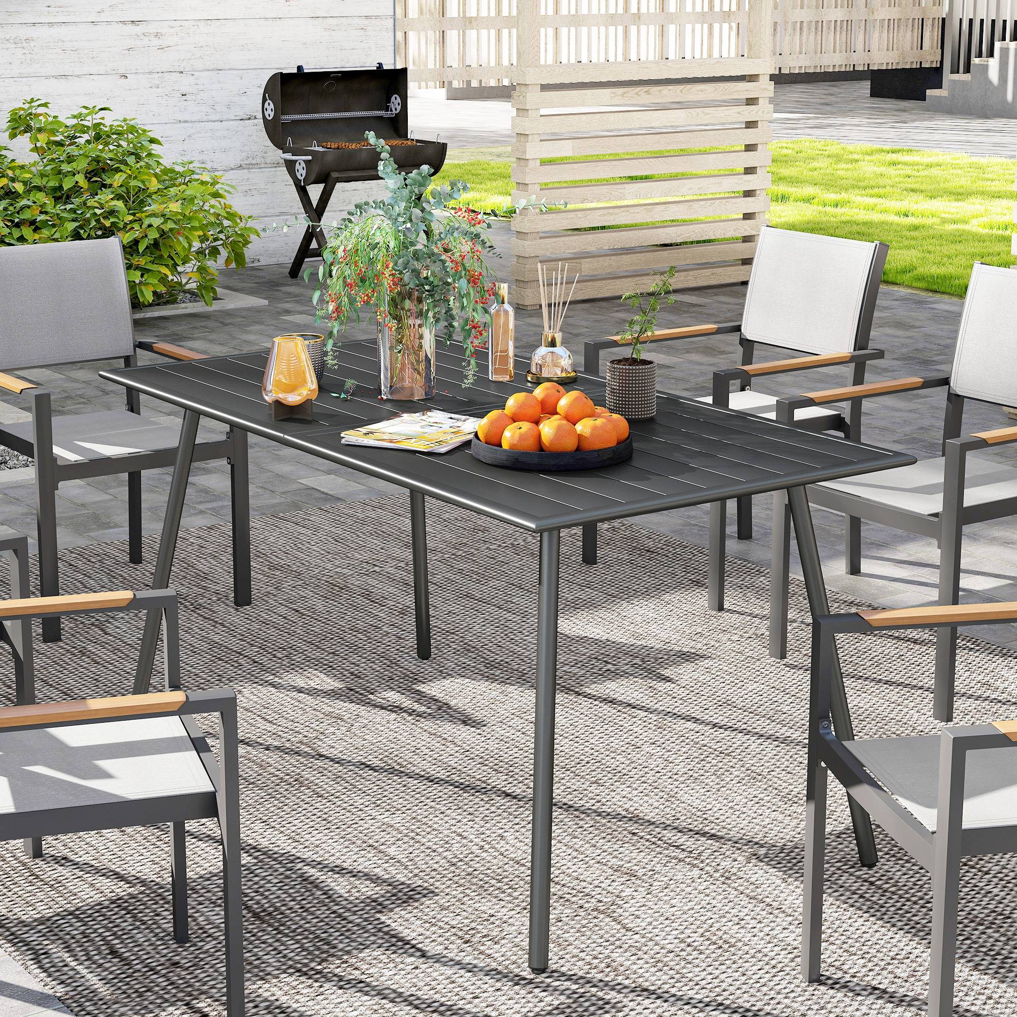 Table à manger de jardin acier 6 personnes plateau à lattes 150x80x74cm gris - ComfortXL Outdoor Living - Image 3