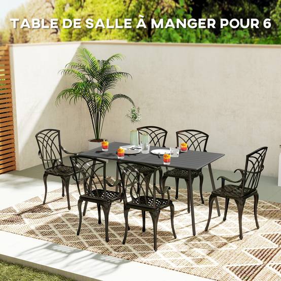 Table à manger de jardin acier 6 personnes plateau à lattes 150x80x74cm gris - ComfortXL Outdoor Living - Image 6