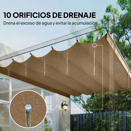 Toile Rétractable pour Pergola 3x3m Polyester Anti-UV avec Trous de Drainage Brun - ComfortXL Outdoor Living - Image 8