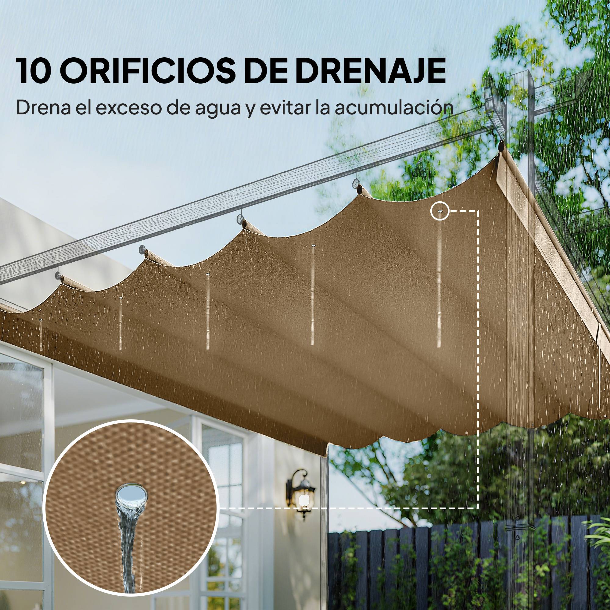 Toile Rétractable pour Pergola 3x3m Polyester Anti-UV avec Trous de Drainage Brun - ComfortXL Outdoor Living - Image 8