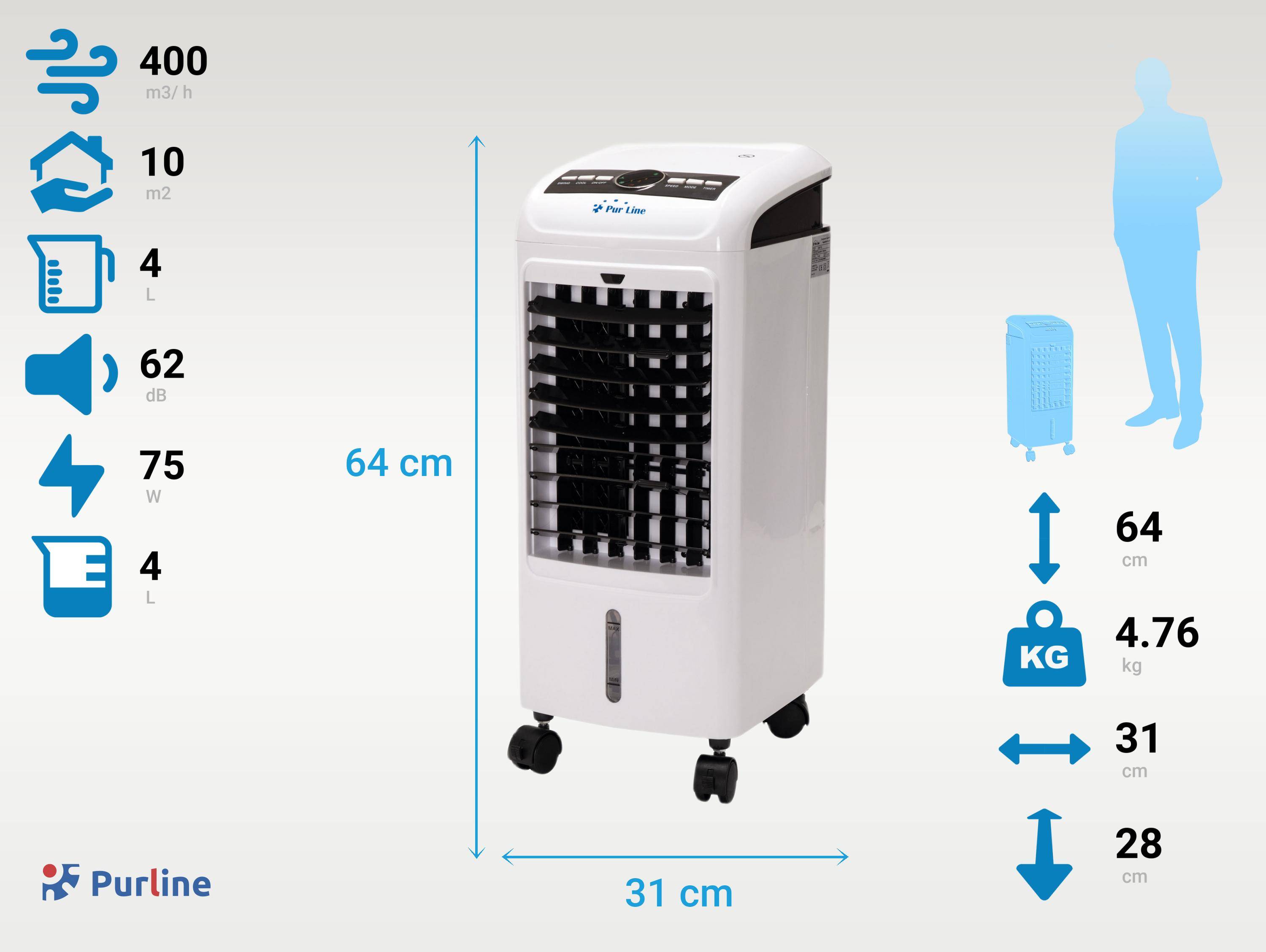 Purline - Rafraichisseur d'air par évaporation 70W 3 vitesses et 4 L - Purline - Image 4