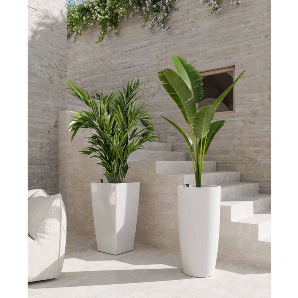 Pot de fleurs auto-arrosant ARTEVASI Santorini 78 cm anthracite, 72 L, rond en plastique brillant, montage au sol - Image 5