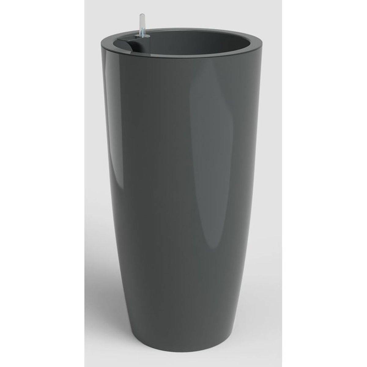 Pot de fleurs auto-arrosant ARTEVASI Santorini 78 cm anthracite, 72 L, rond en plastique brillant, montage au sol - Image 1