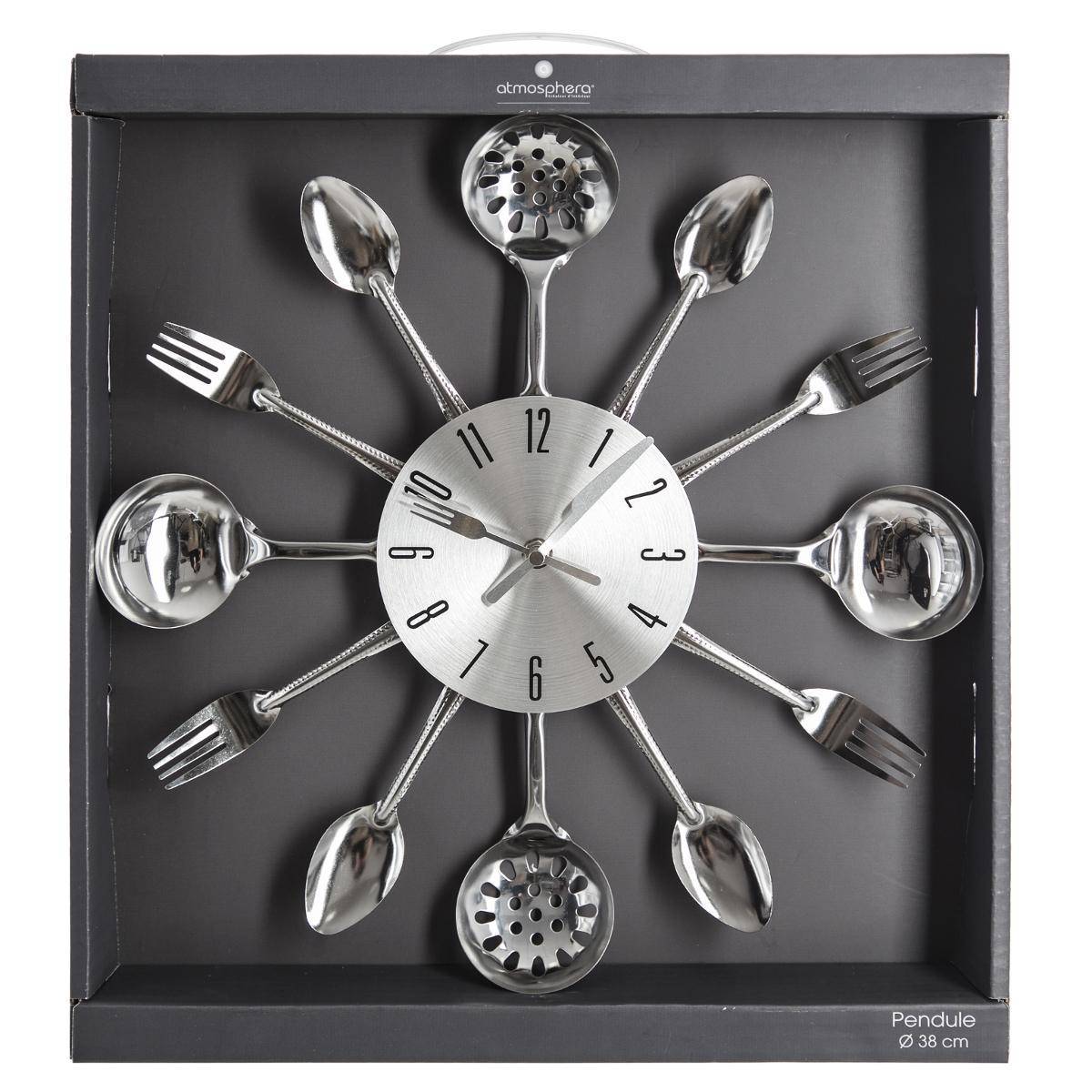 Atmosphera - Horloge "Ustensiles" en métal argent D38cm - Atmosphera Créateur d'intérieur - Imagen 2