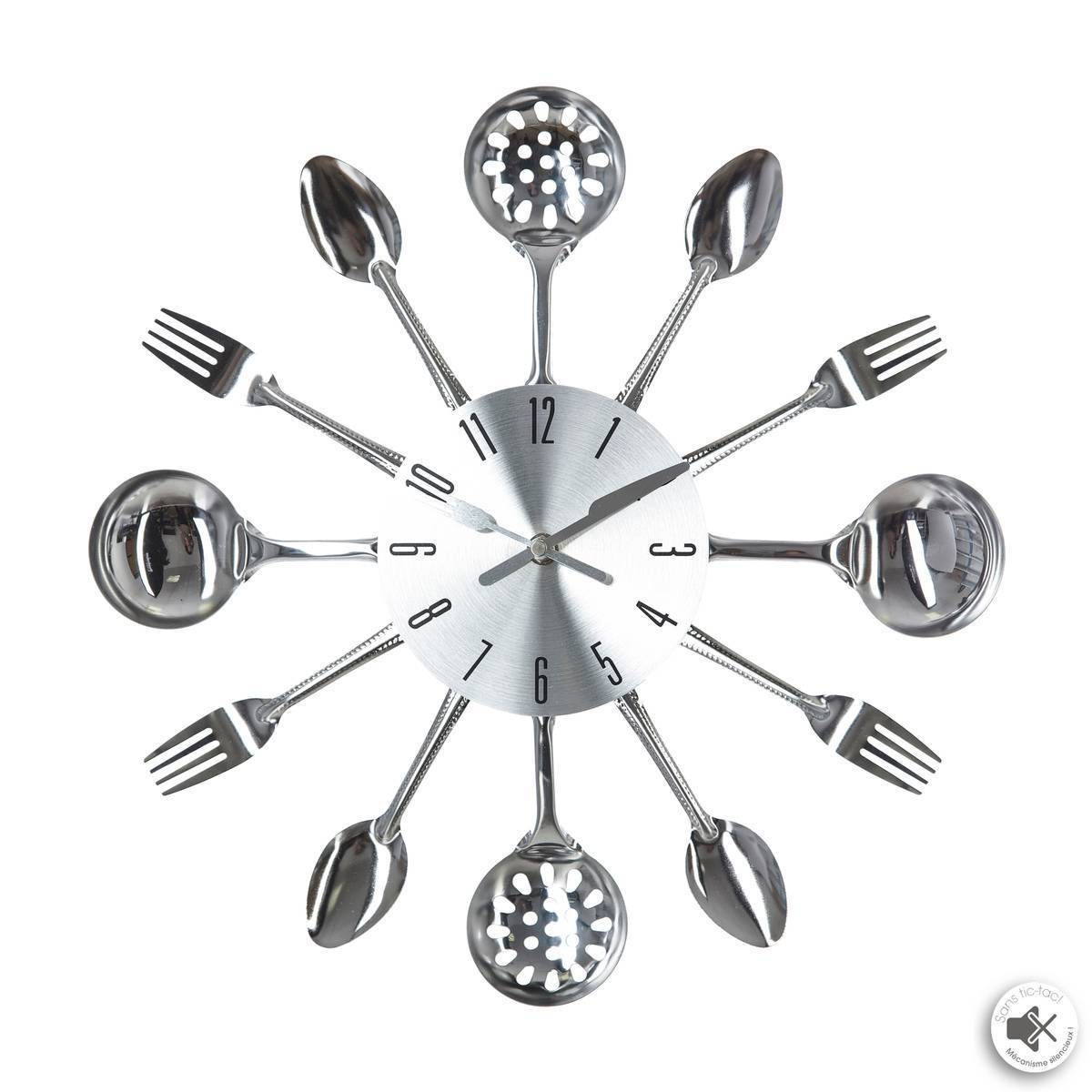 Atmosphera - Horloge "Ustensiles" en métal argent D38cm - Atmosphera Créateur d'intérieur - Imagen 1