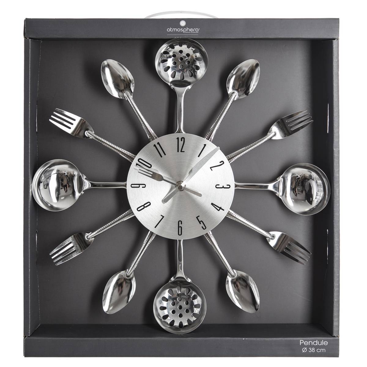 Atmosphera - Horloge "Ustensiles" en métal argent D38cm - Atmosphera Créateur d'intérieur - Imagen 3