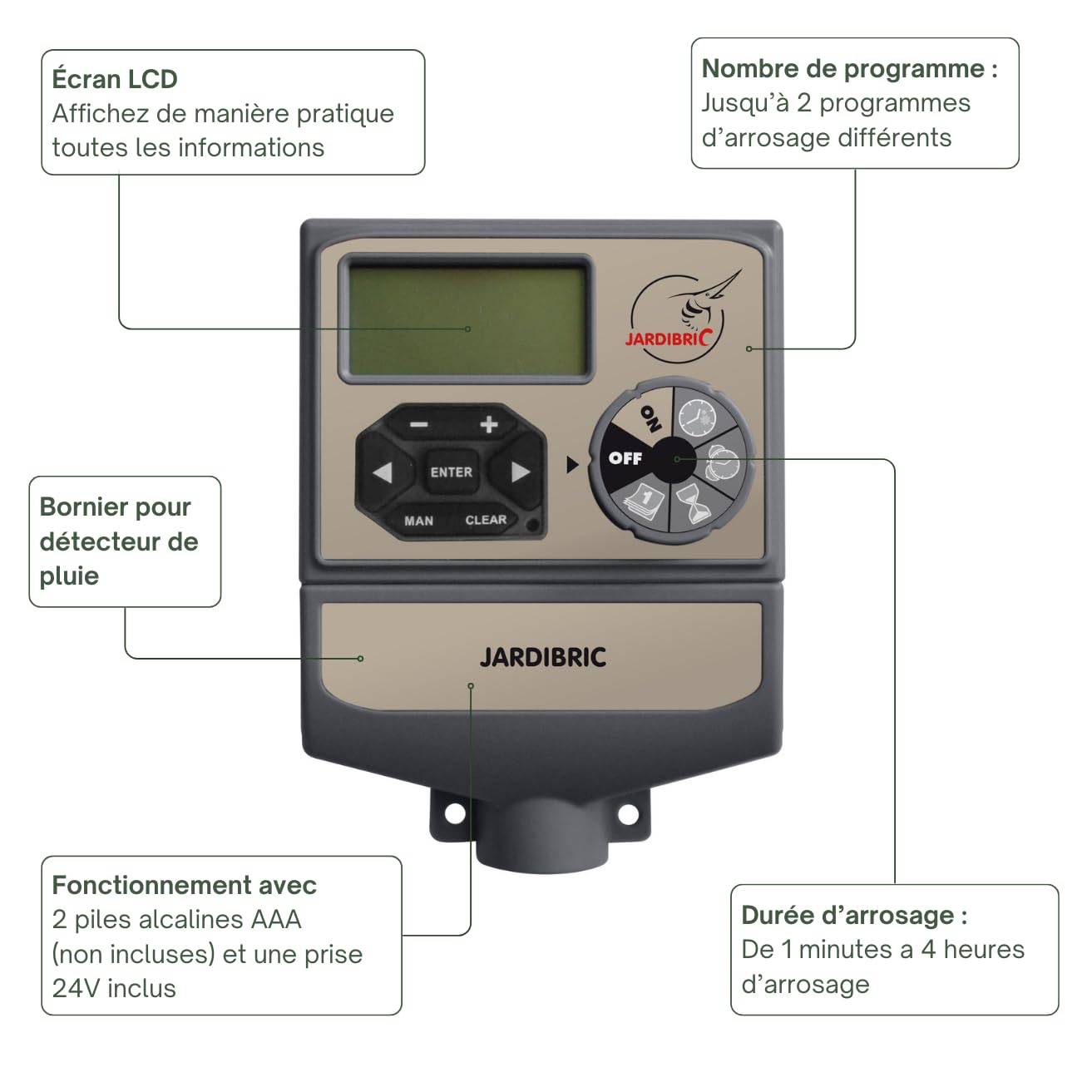 Jardibric - Jardibric - Programmateur Arrosage 9V 6 Voies - 2 Programmes Indépendants Multi-Zones Électrovanne - Imagen 5