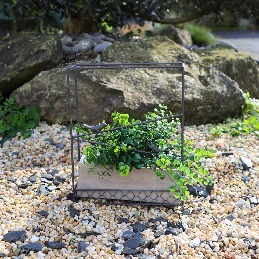 ° Jardinière extérieure pot fleurs jardin bois métal marron 28x10x35cm Chemin de campagne - Imagen 2
