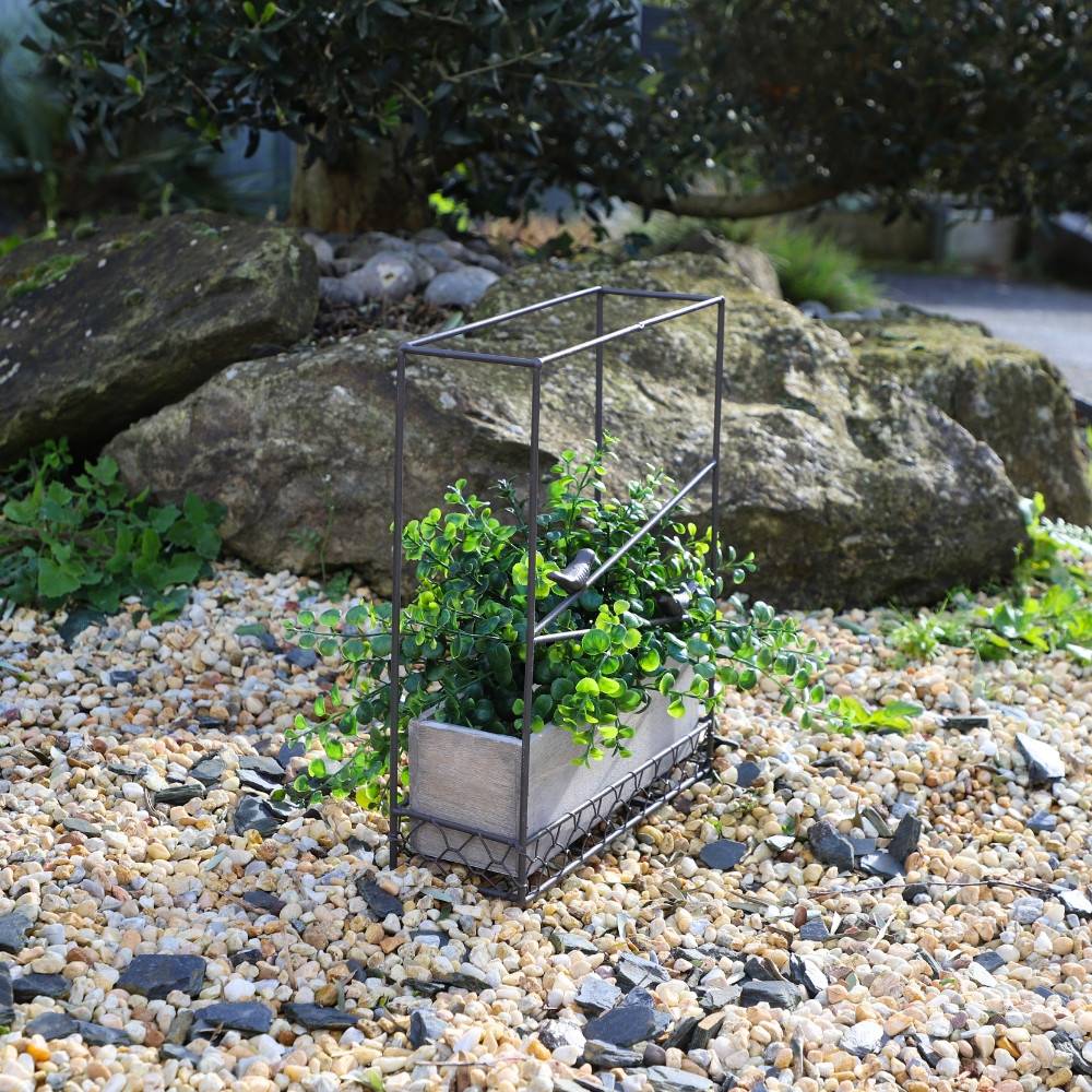 ° Jardinière extérieure pot fleurs jardin bois métal marron 28x10x35cm Chemin de campagne - Imagen 3