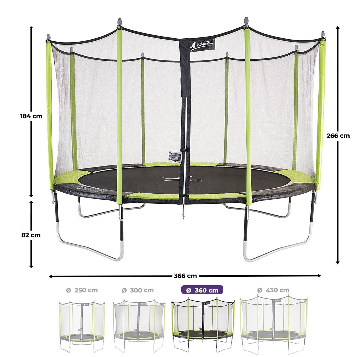 Kangui - Trampoline jardin Ø 360 cm + filet + échelle - JUMPI 360 - Noir/Vert Kangui - Imagen 3