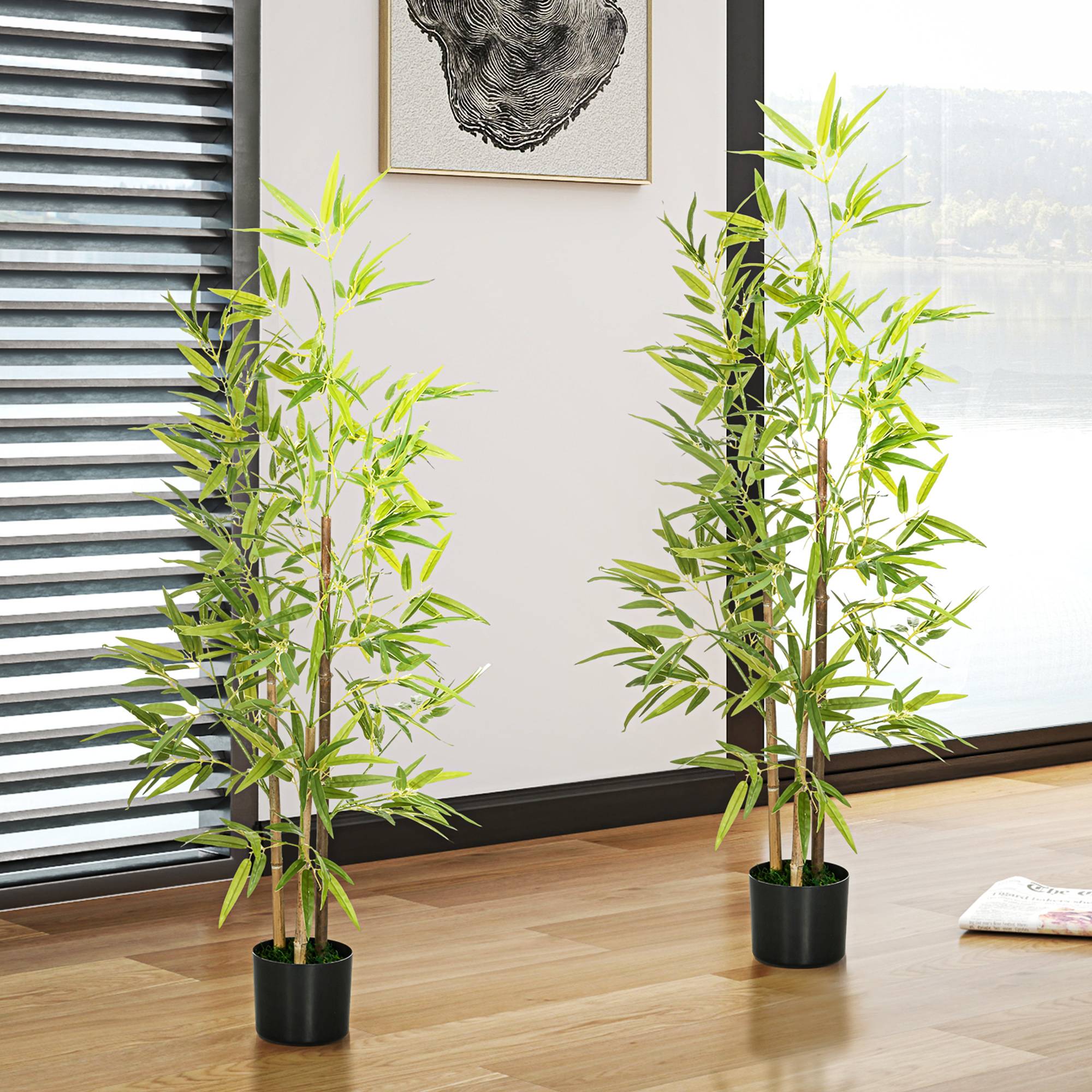 Bambou artificiel lot de 2, 3 tiges, facile d'entretien, 120 cm, pot ciment, vert - Image 6