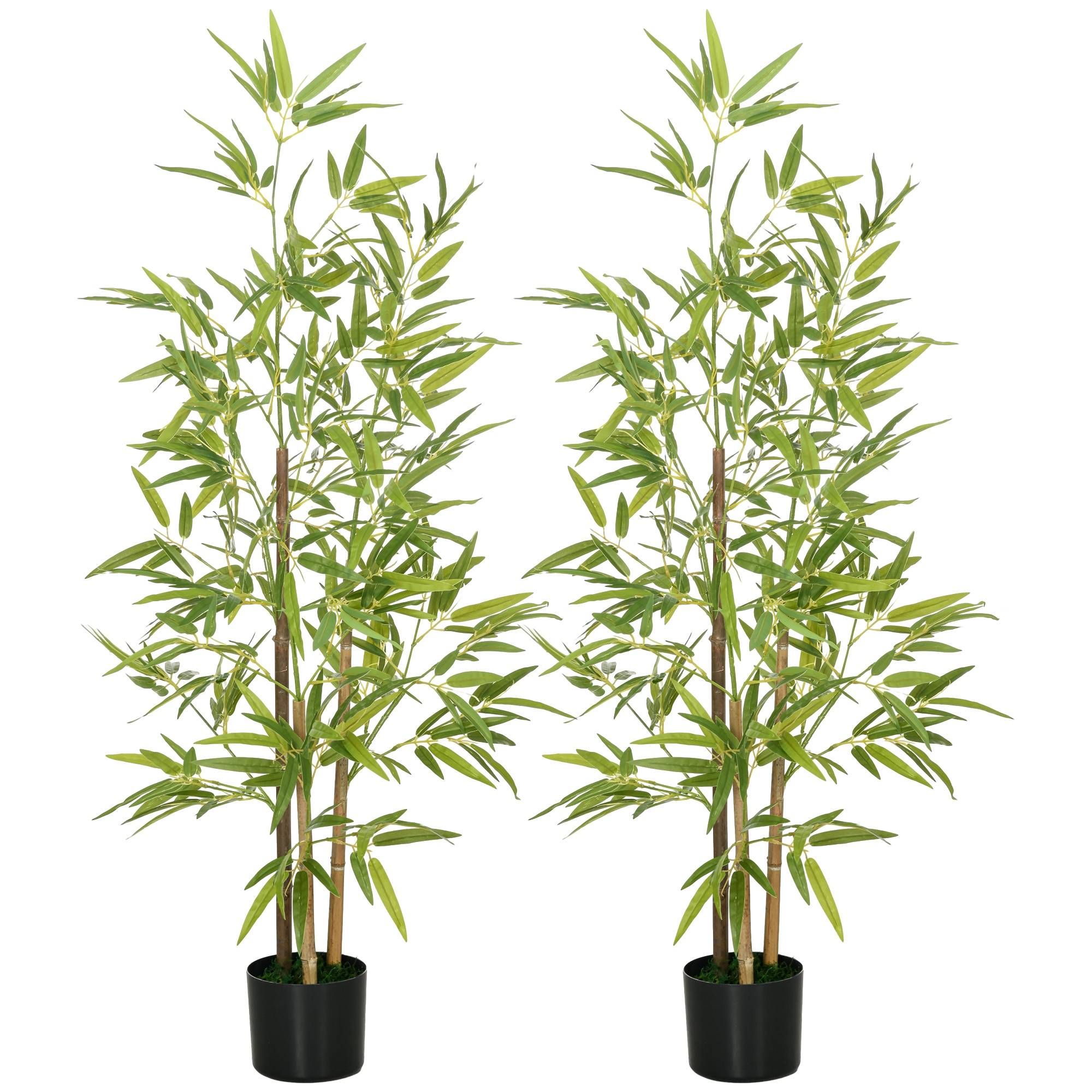 Bambou artificiel lot de 2, 3 tiges, facile d'entretien, 120 cm, pot ciment, vert - Image 1