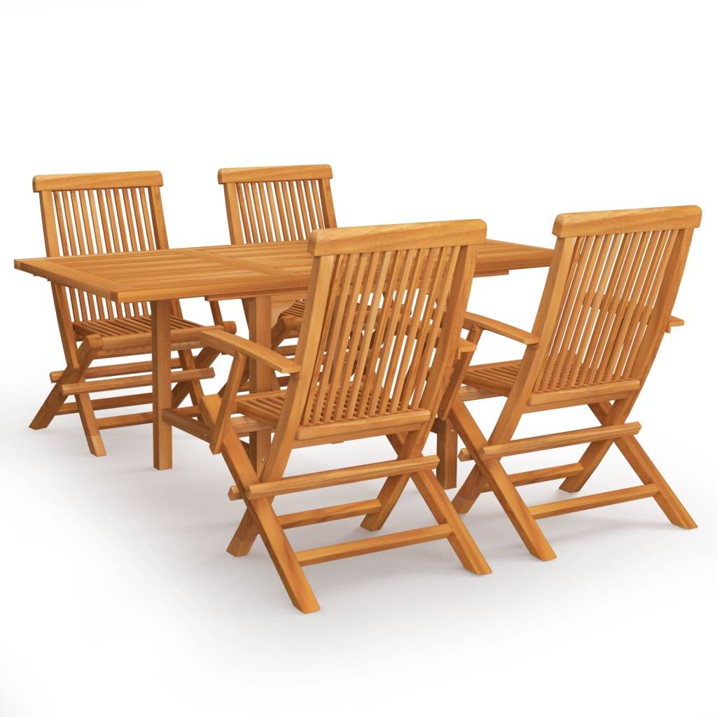 Salon de jardin meuble d'extérieur ensemble de mobilier 5 pièces bois de teck massif - Image 1