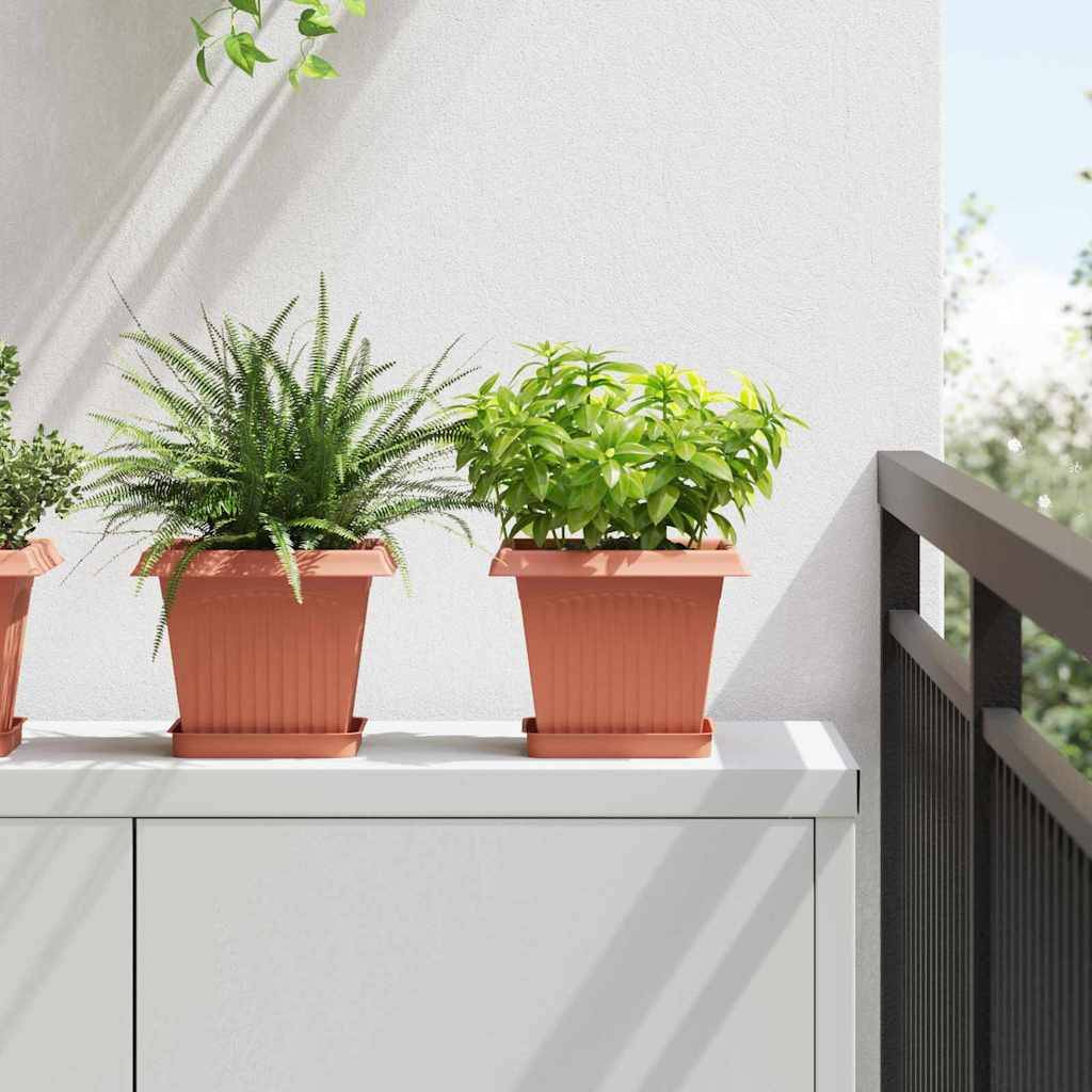 ComfortXL - Grand Lot 24 Bacs à Plantes Carrés Plastique Jardin 20x20x16 cm Rouge brique - ComfortXL Outdoor Living - Image 1