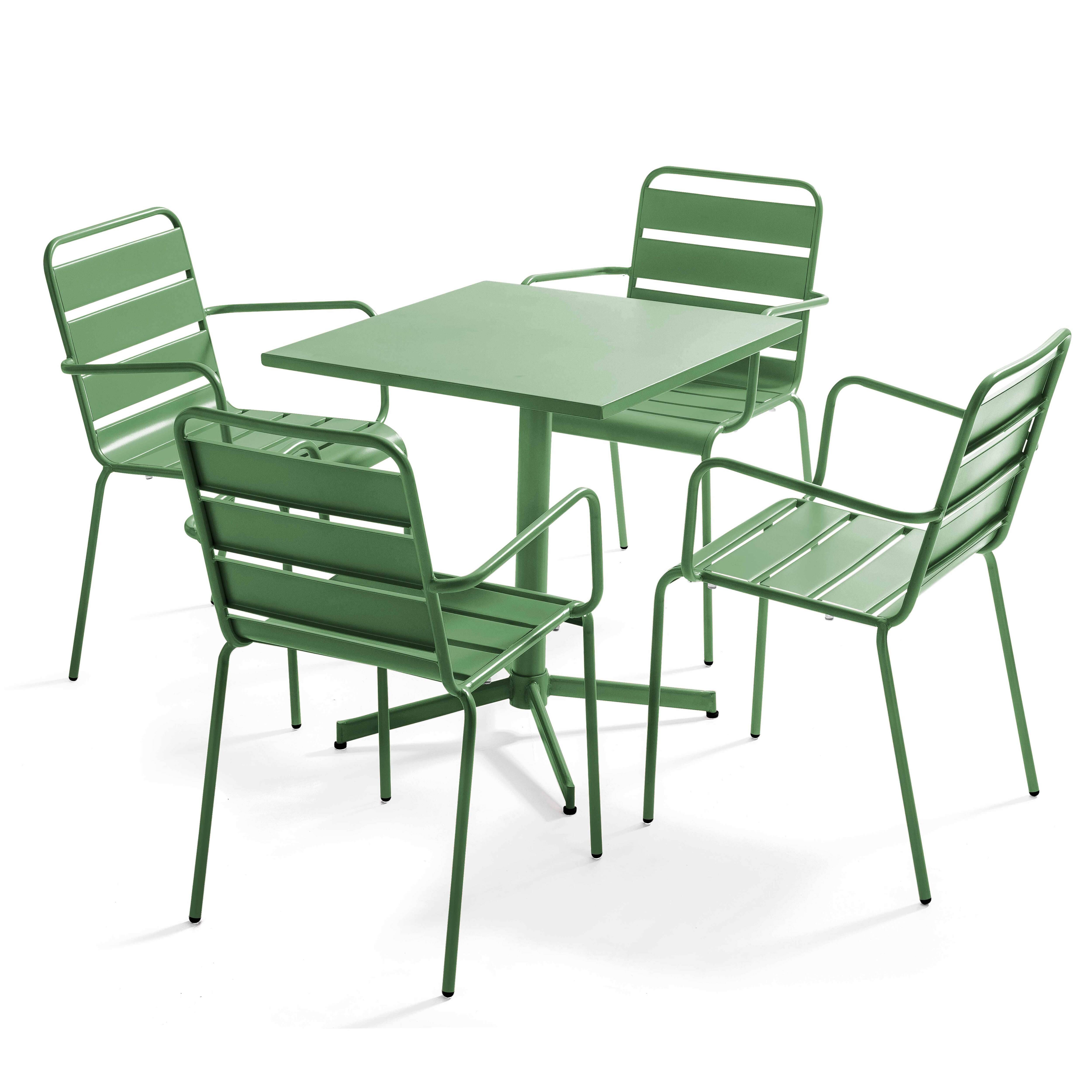 Oviala - Ensemble table de jardin et 4 fauteuils en métal vert cactus Palavas - Oviala - Imagen 1