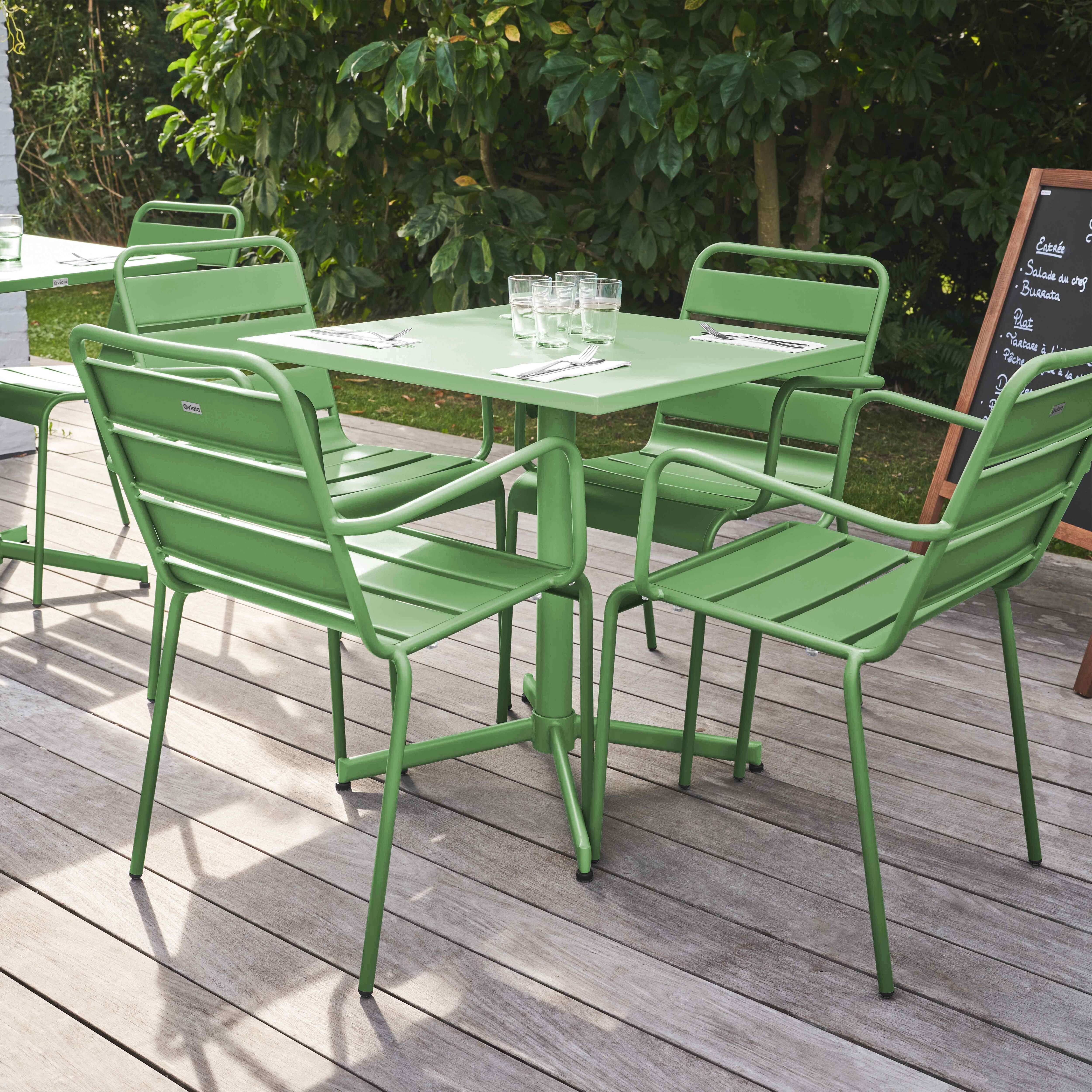 Oviala - Ensemble table de jardin et 4 fauteuils en métal vert cactus Palavas - Oviala - Imagen 2