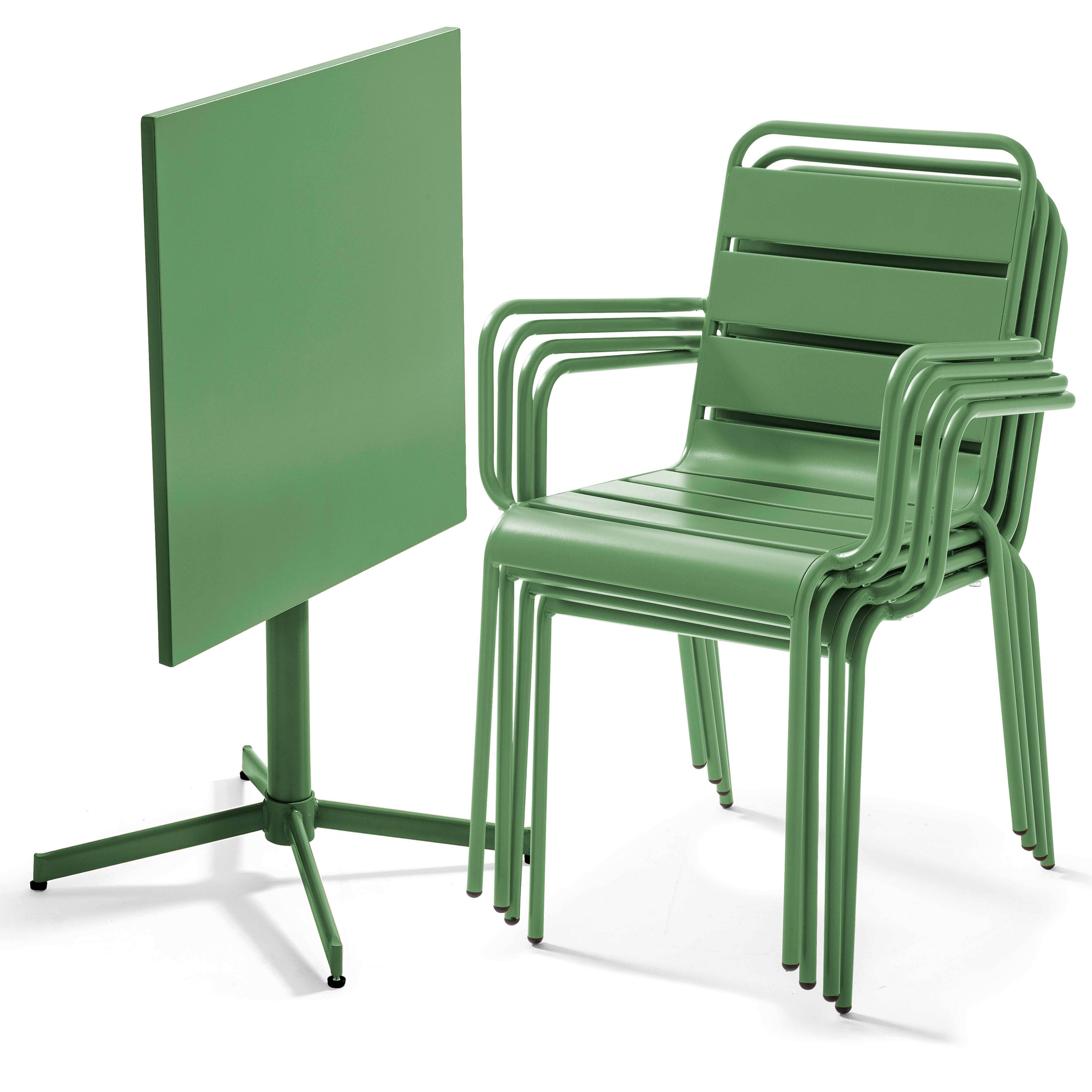 Oviala - Ensemble table de jardin et 4 fauteuils en métal vert cactus Palavas - Oviala - Imagen 3