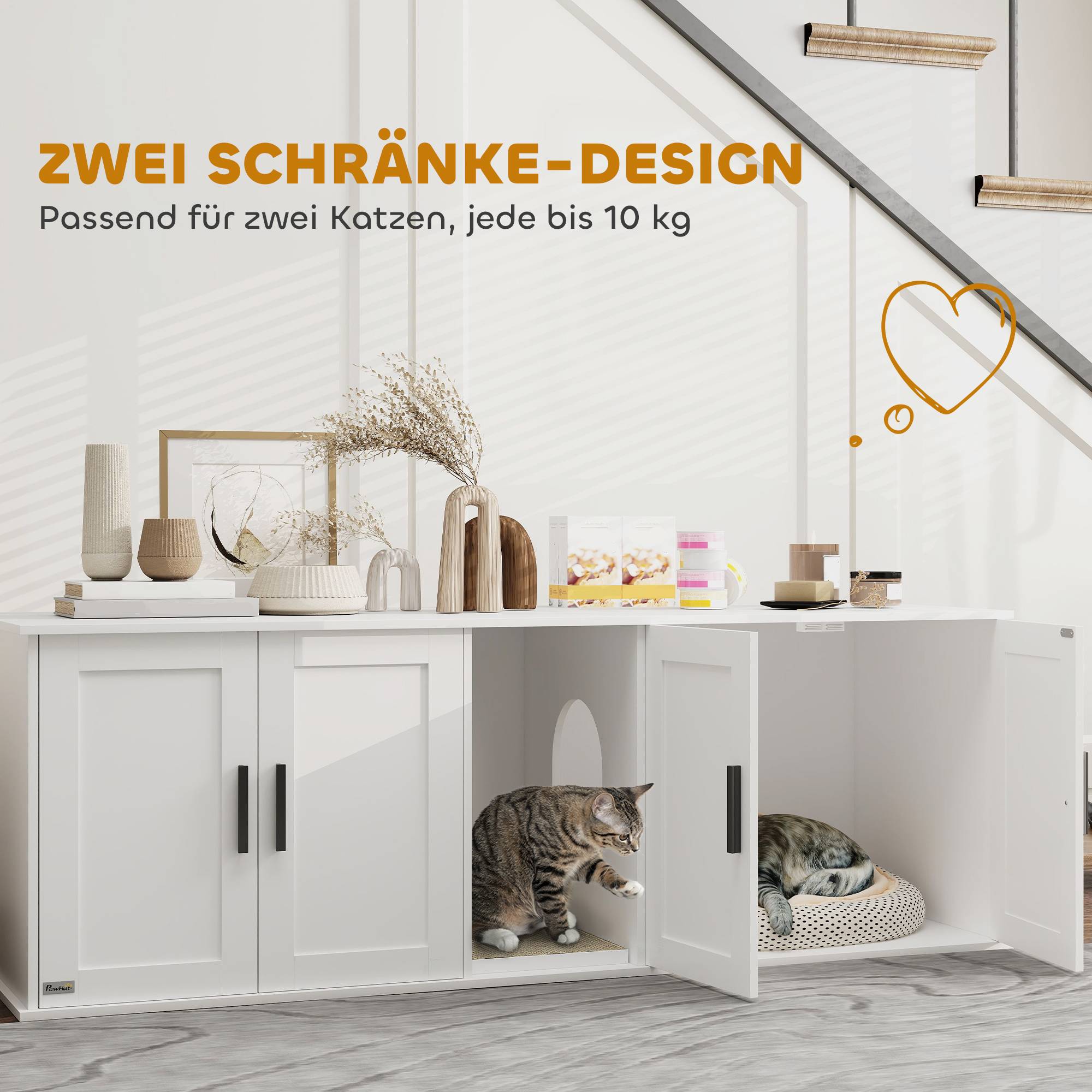 Armoire litière chat porte cloison litière grands chats 145x49x51 cm blanc - Image 7