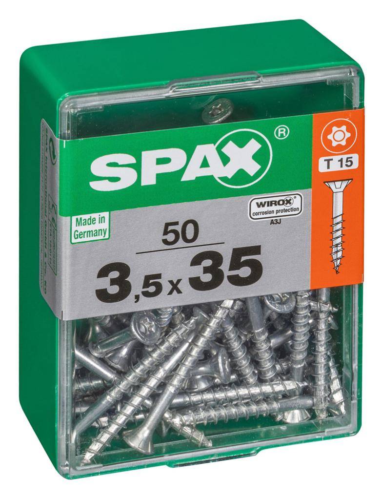 Spax - Lot de 50 vis acier tête autofraisée plate SPAX, Diam.3.5 mm x L.35 mm - Image 1