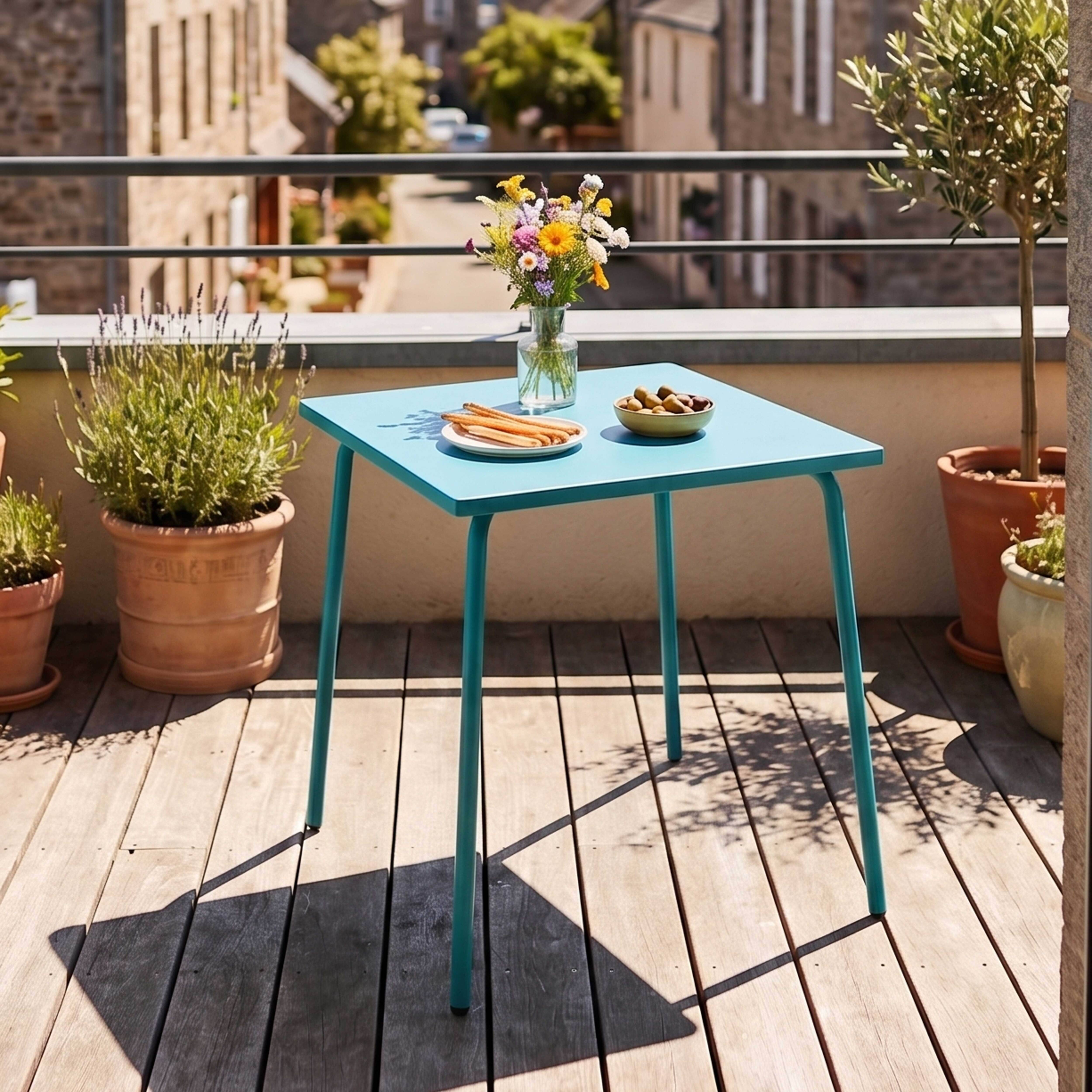 Oviala - Table de jardin carrée en métal 4 places 70 cm bleu Palavas - Oviala - Image 2