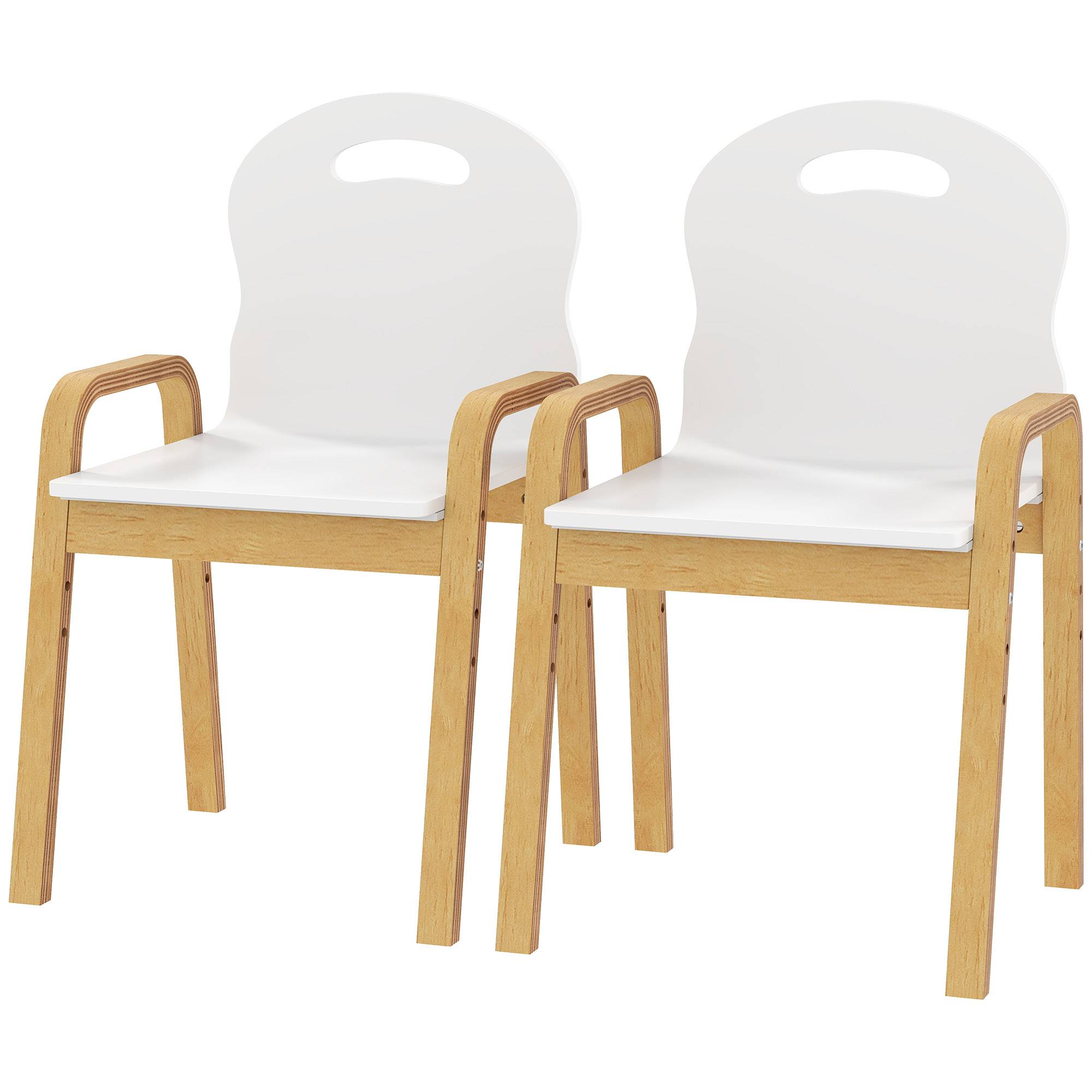 Ensemble chaises bois enfant, patins antidérapants, 3-9 ans, hauteur réglable, blanc - Image 2