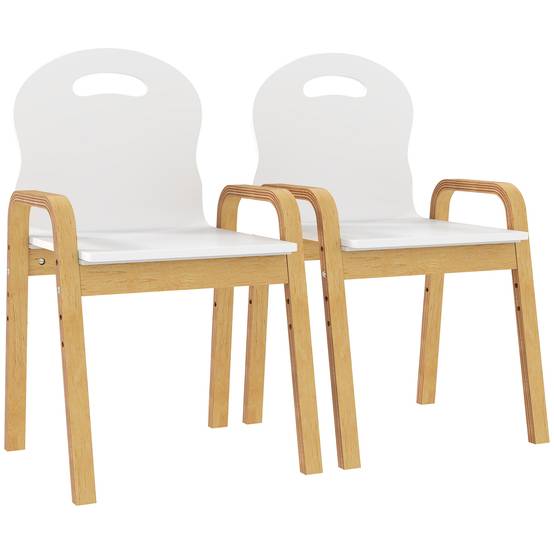 Ensemble chaises bois enfant, patins antidérapants, 3-9 ans, hauteur réglable, blanc - Image 1
