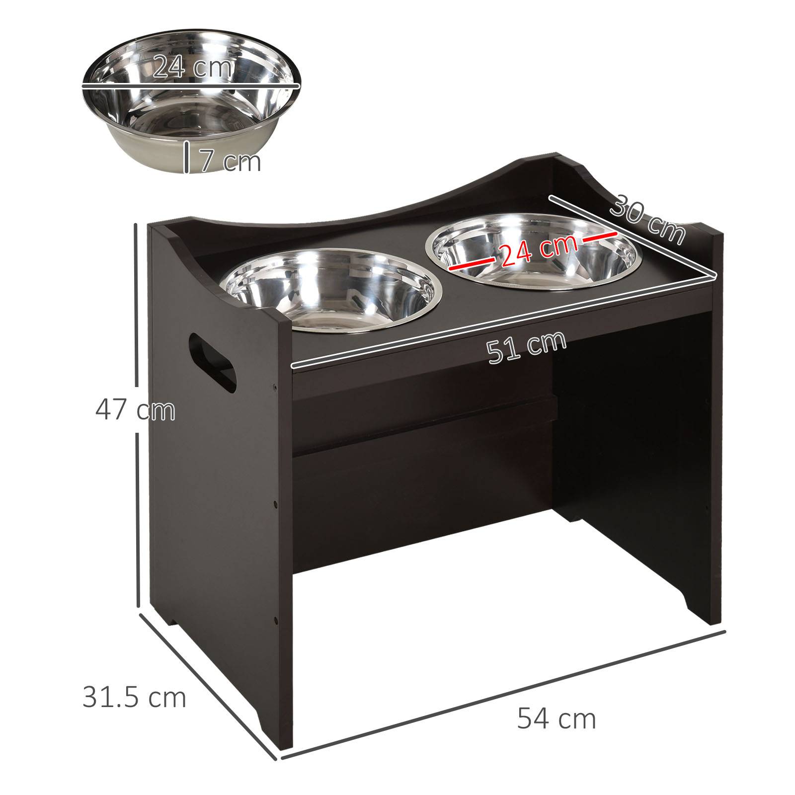 ComfortXL - Porte-Gamelles Chien Réglable Bois MDF 2 Bols Inox Ergonomique 54cm Marron - ComfortXL Pet Living - Image 3