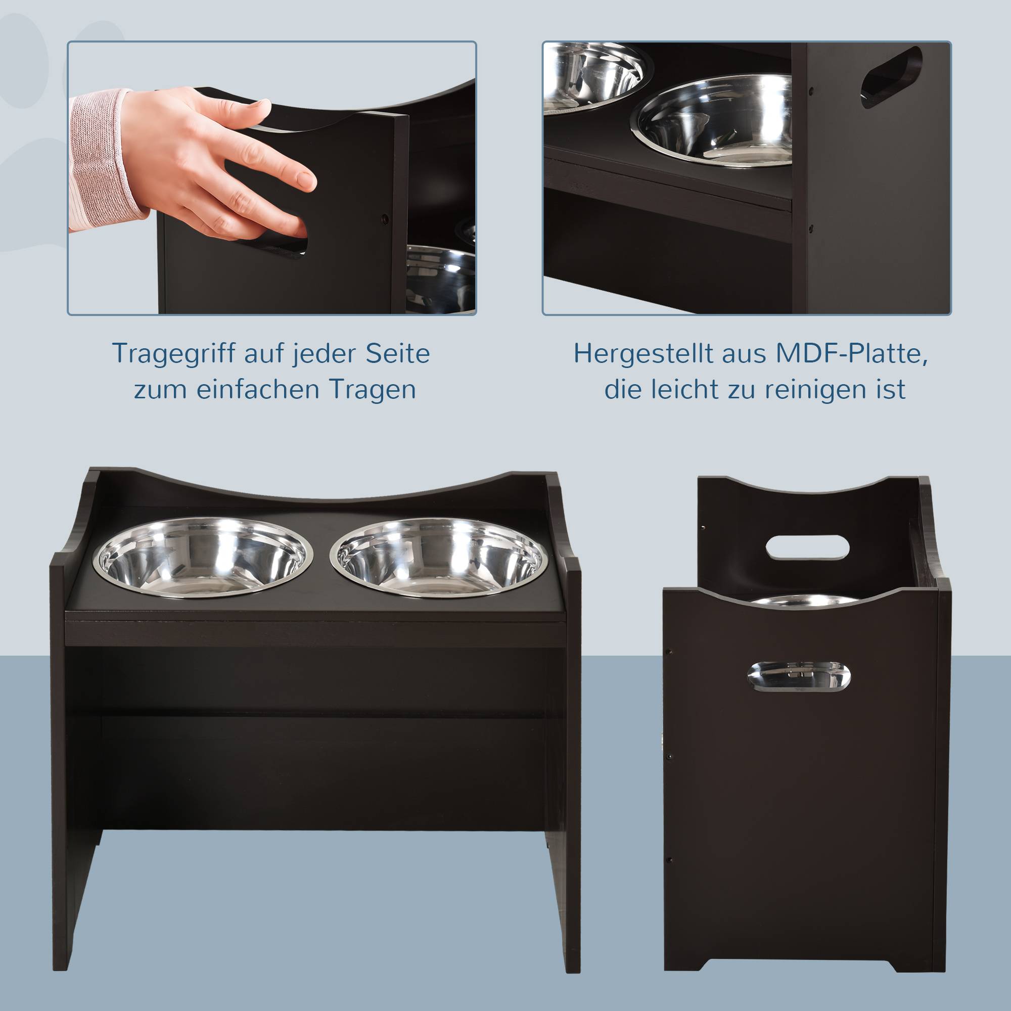 ComfortXL - Porte-Gamelles Chien Réglable Bois MDF 2 Bols Inox Ergonomique 54cm Marron - ComfortXL Pet Living - Image 5