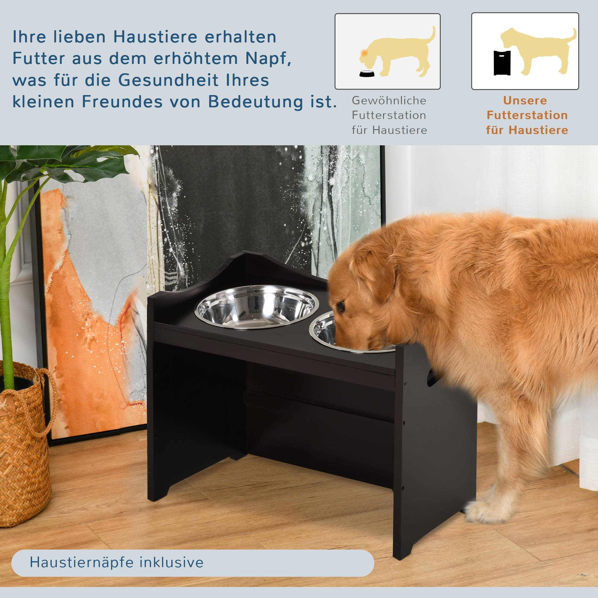 ComfortXL - Porte-Gamelles Chien Réglable Bois MDF 2 Bols Inox Ergonomique 54cm Marron - ComfortXL Pet Living - Image 6