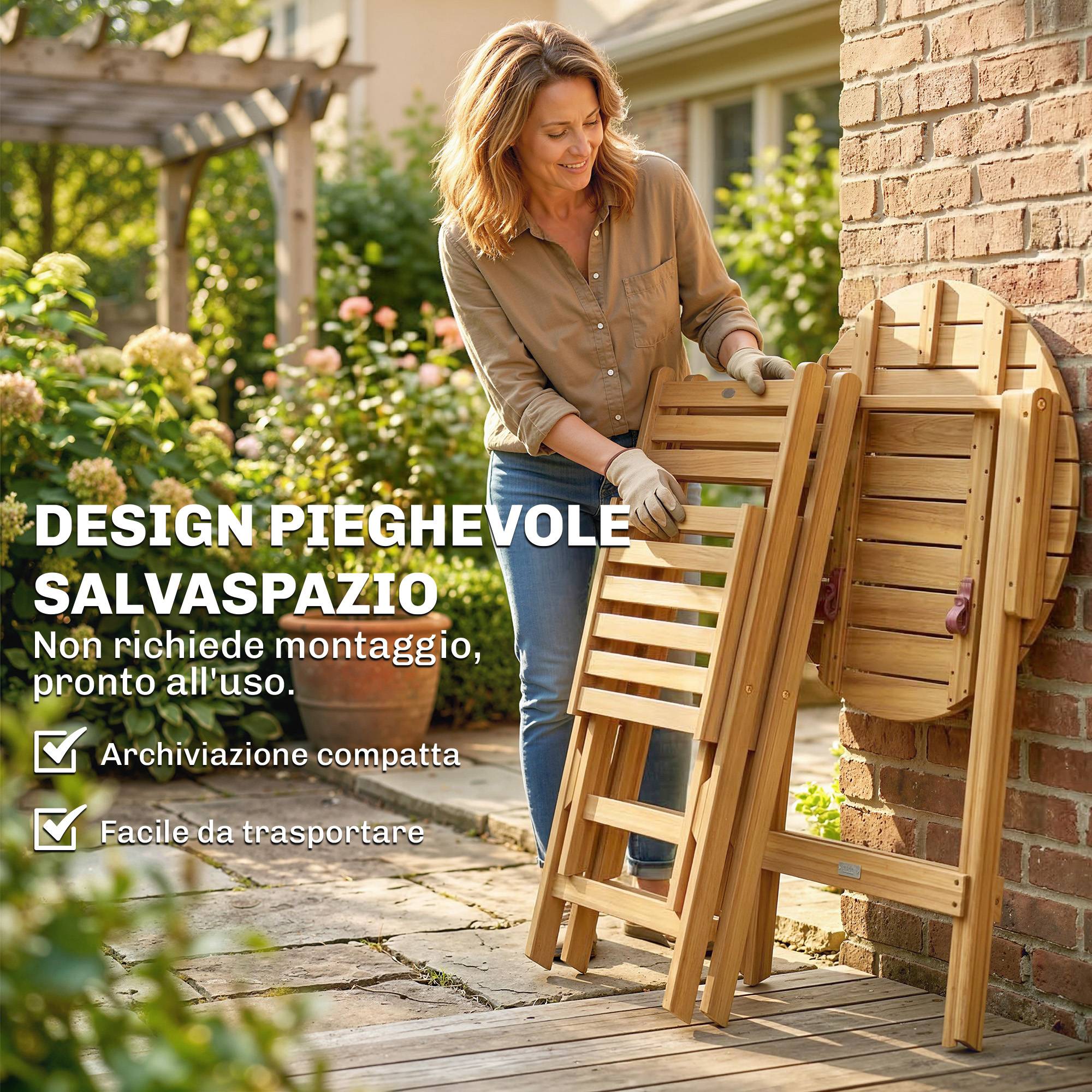 Salon bistrot pliant 3 pièces bois acacia balcon avec coussins naturel - ComfortXL Outdoor Living - Image 7