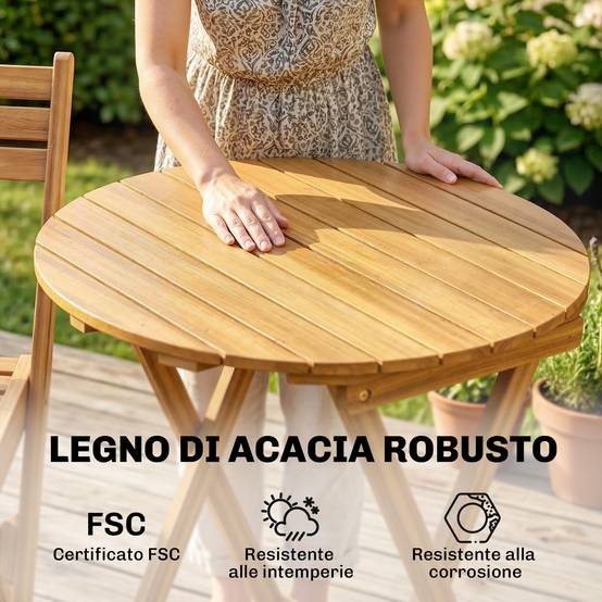 Salon bistrot pliant 3 pièces bois acacia balcon avec coussins naturel - ComfortXL Outdoor Living - Image 8
