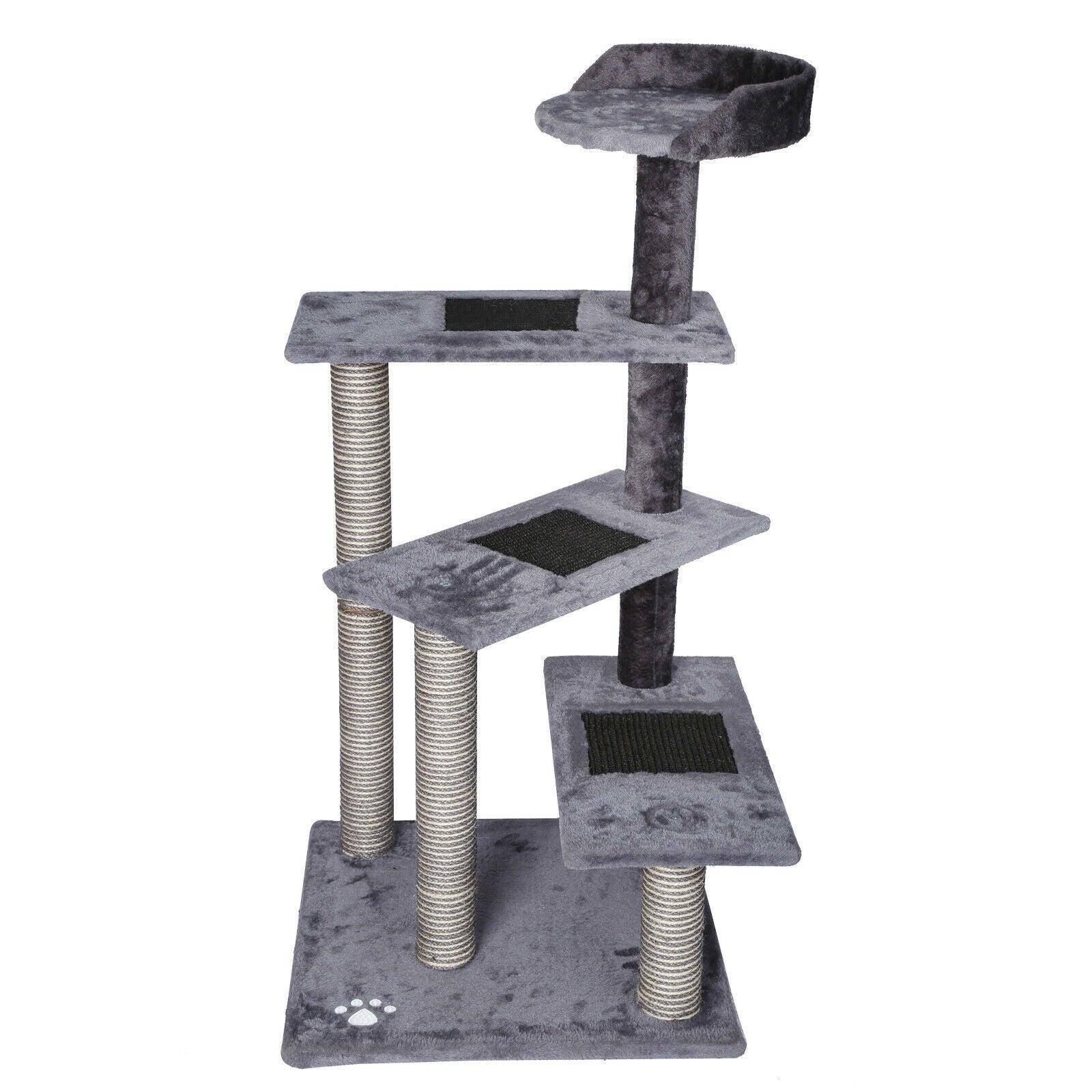 Helloshop26 - Arbre à chat 100 cm corde sisal bicolore griffoir grattoir jeux gris et gris clair - Imagen 1