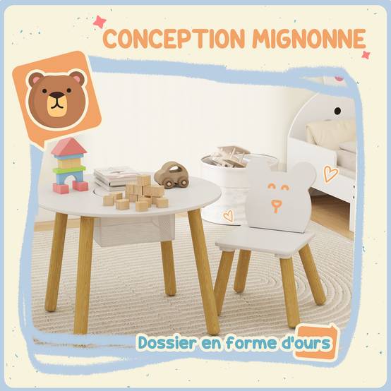 Ensemble 1 table ronde et 2 chaises enfant 3 pièces dossier ours, activités bricolage repas,3-6 ans - Image 6