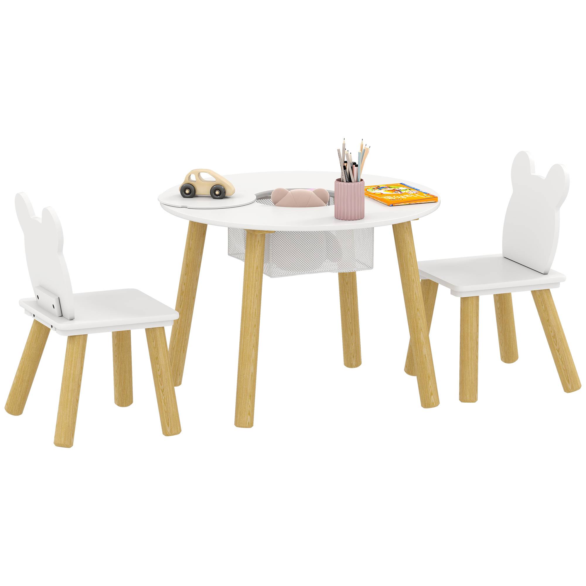 Ensemble 1 table ronde et 2 chaises enfant 3 pièces dossier ours, activités bricolage repas,3-6 ans - Image 1