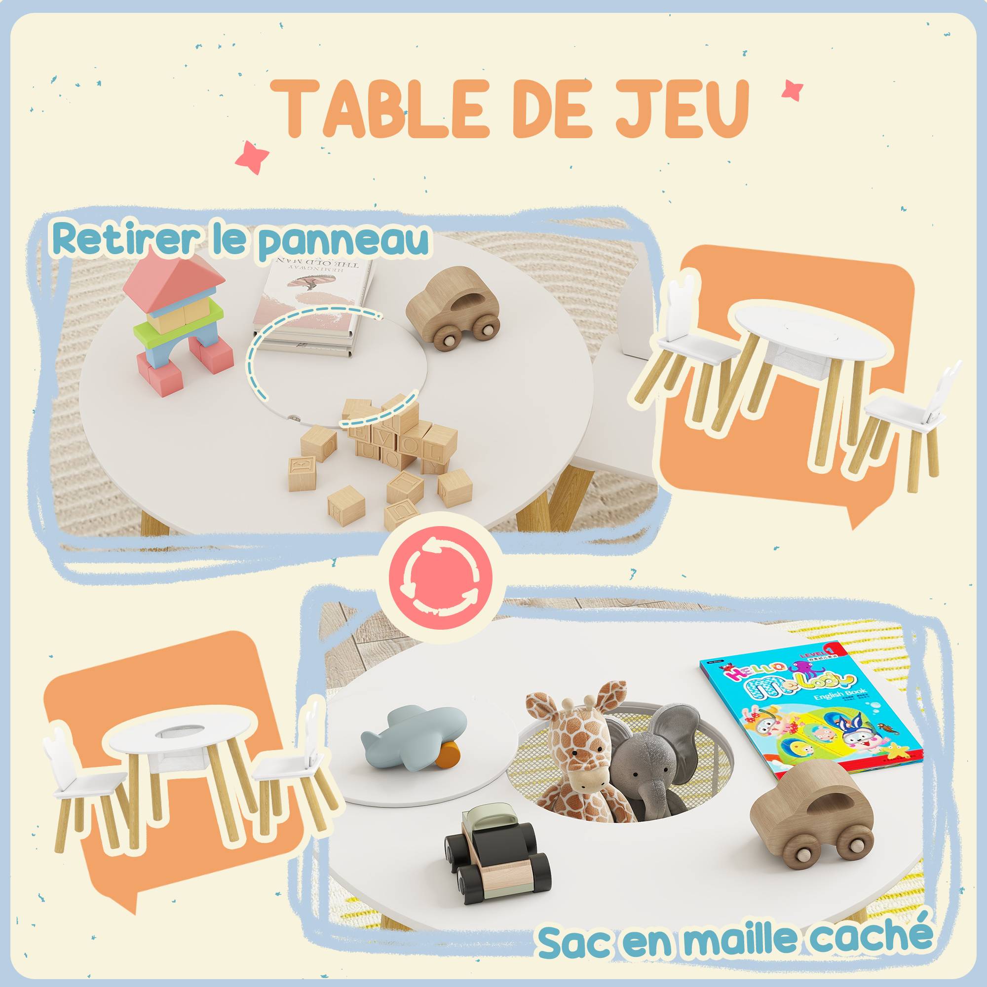 Ensemble 1 table ronde et 2 chaises enfant 3 pièces dossier ours, activités bricolage repas,3-6 ans - Image 7