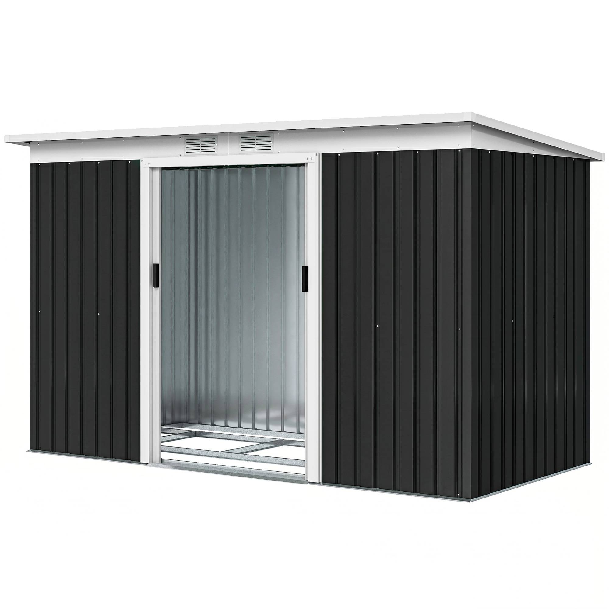 Abri de jardin extérieur 280 x 130 x 172 cm avec portes coulissantes, fond et ventilation, gris foncé - Image 2