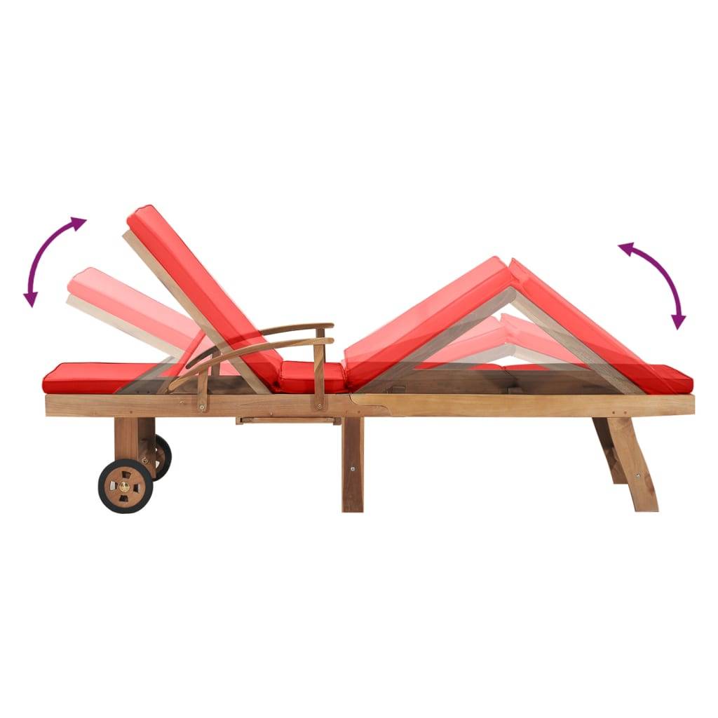 Helloshop26 - Transat chaise longue bain de soleil lit de jardin terrasse meuble d'extérieur avec coussin bois de teck solide rouge - Imagen 6
