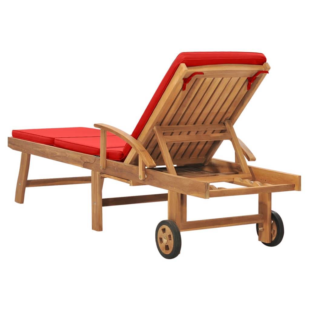 Helloshop26 - Transat chaise longue bain de soleil lit de jardin terrasse meuble d'extérieur avec coussin bois de teck solide rouge - Imagen 5