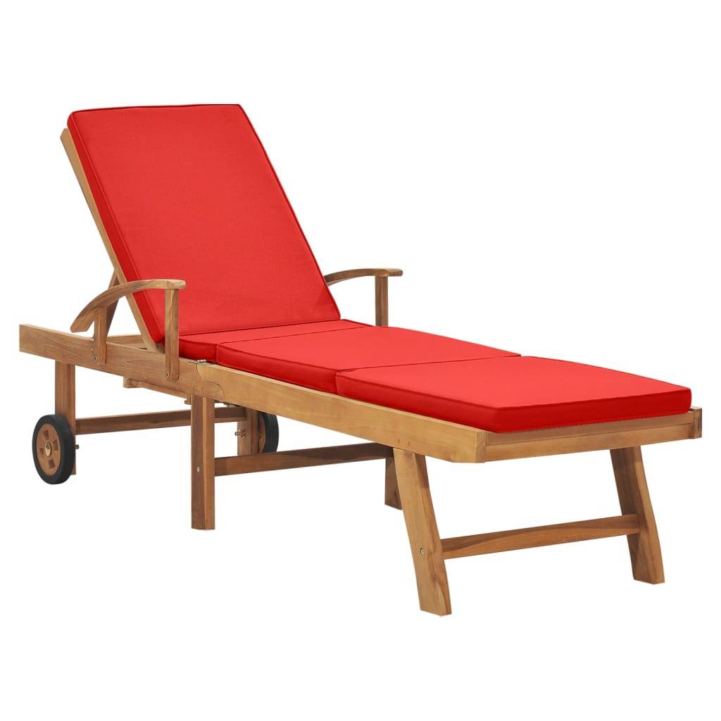 Helloshop26 - Transat chaise longue bain de soleil lit de jardin terrasse meuble d'extérieur avec coussin bois de teck solide rouge - Imagen 1