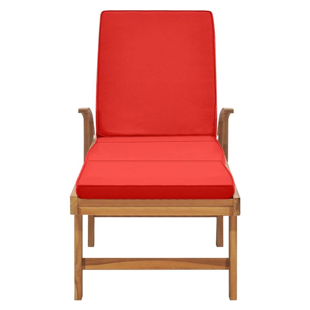 Helloshop26 - Transat chaise longue bain de soleil lit de jardin terrasse meuble d'extérieur avec coussin bois de teck solide rouge - Imagen 4