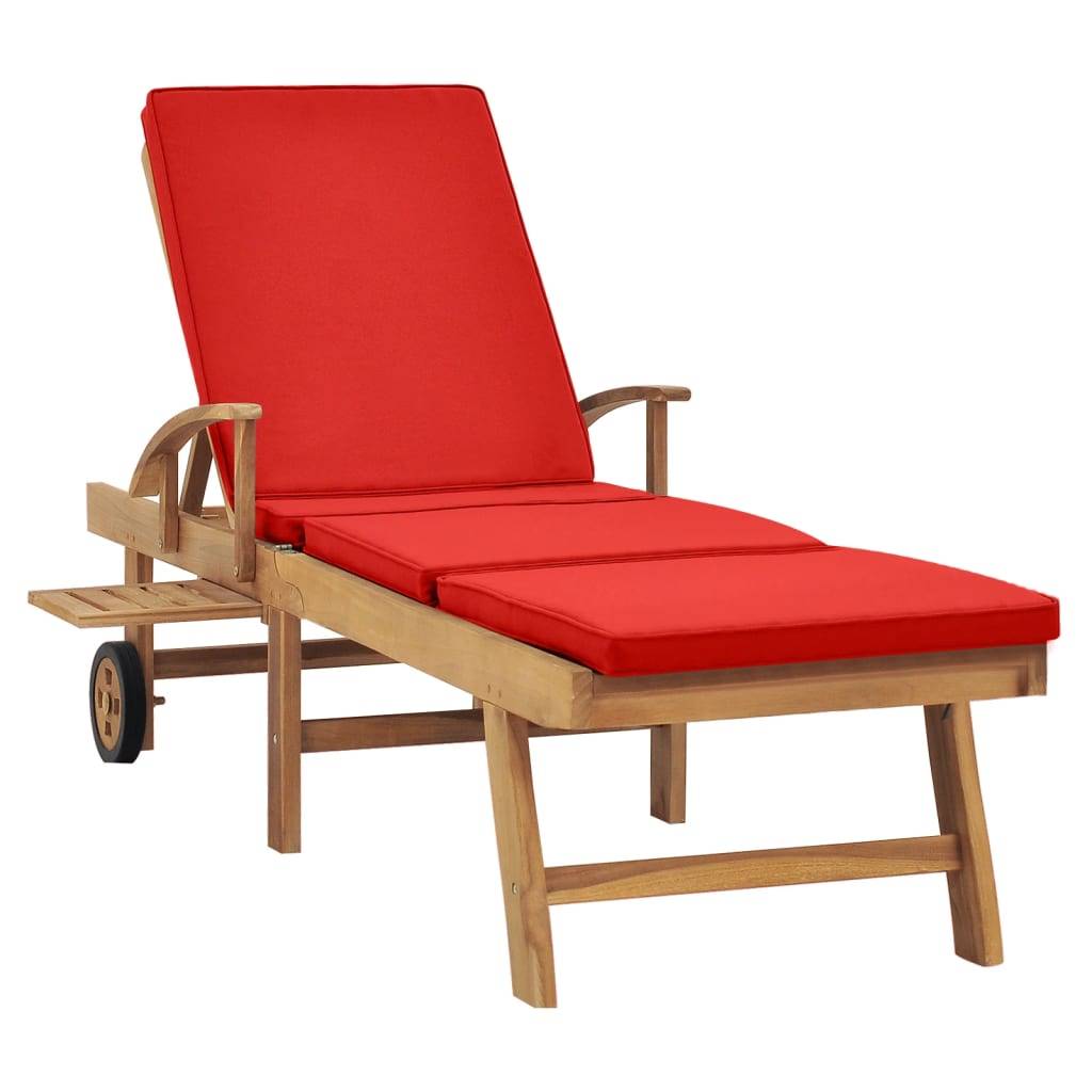 Helloshop26 - Transat chaise longue bain de soleil lit de jardin terrasse meuble d'extérieur avec coussin bois de teck solide rouge - Imagen 3