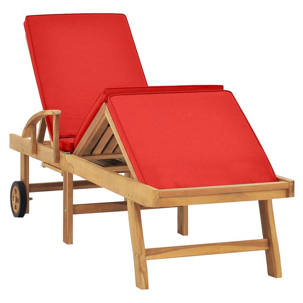 Helloshop26 - Transat chaise longue bain de soleil lit de jardin terrasse meuble d'extérieur avec coussin bois de teck solide rouge - Imagen 2