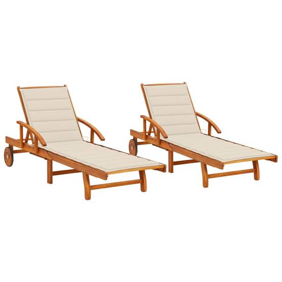 Helloshop26 - Lot de 2 transats chaise longue bain de soleil lit de jardin terrasse meuble d'extérieur avec coussins bois d'acacia solide - Imagen 1