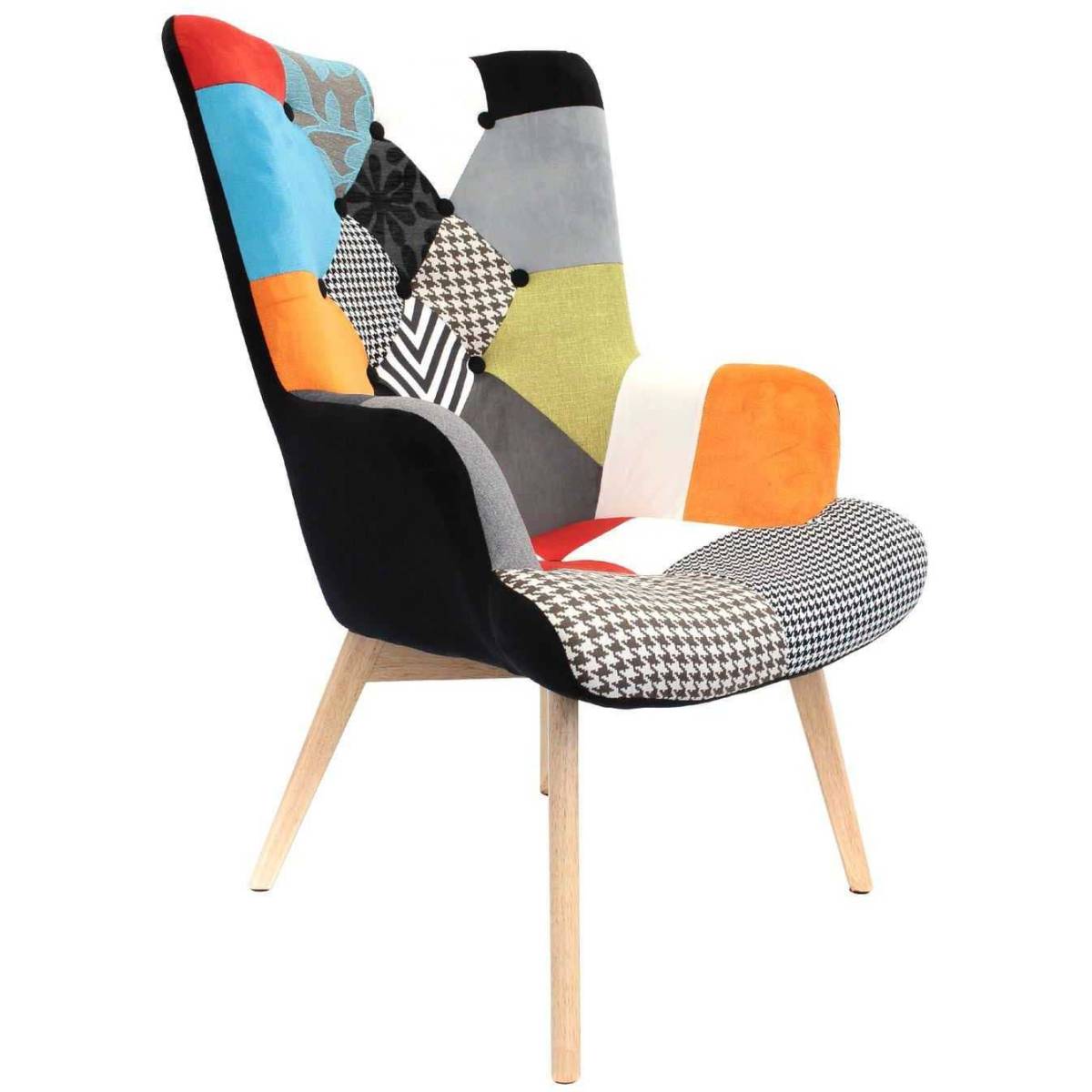 The Home Deco Factory - Fauteuil assise en tissu patchwork Helsinki - Image 1
