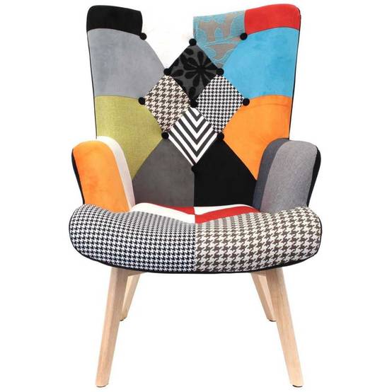 The Home Deco Factory - Fauteuil assise en tissu patchwork Helsinki - Image 3