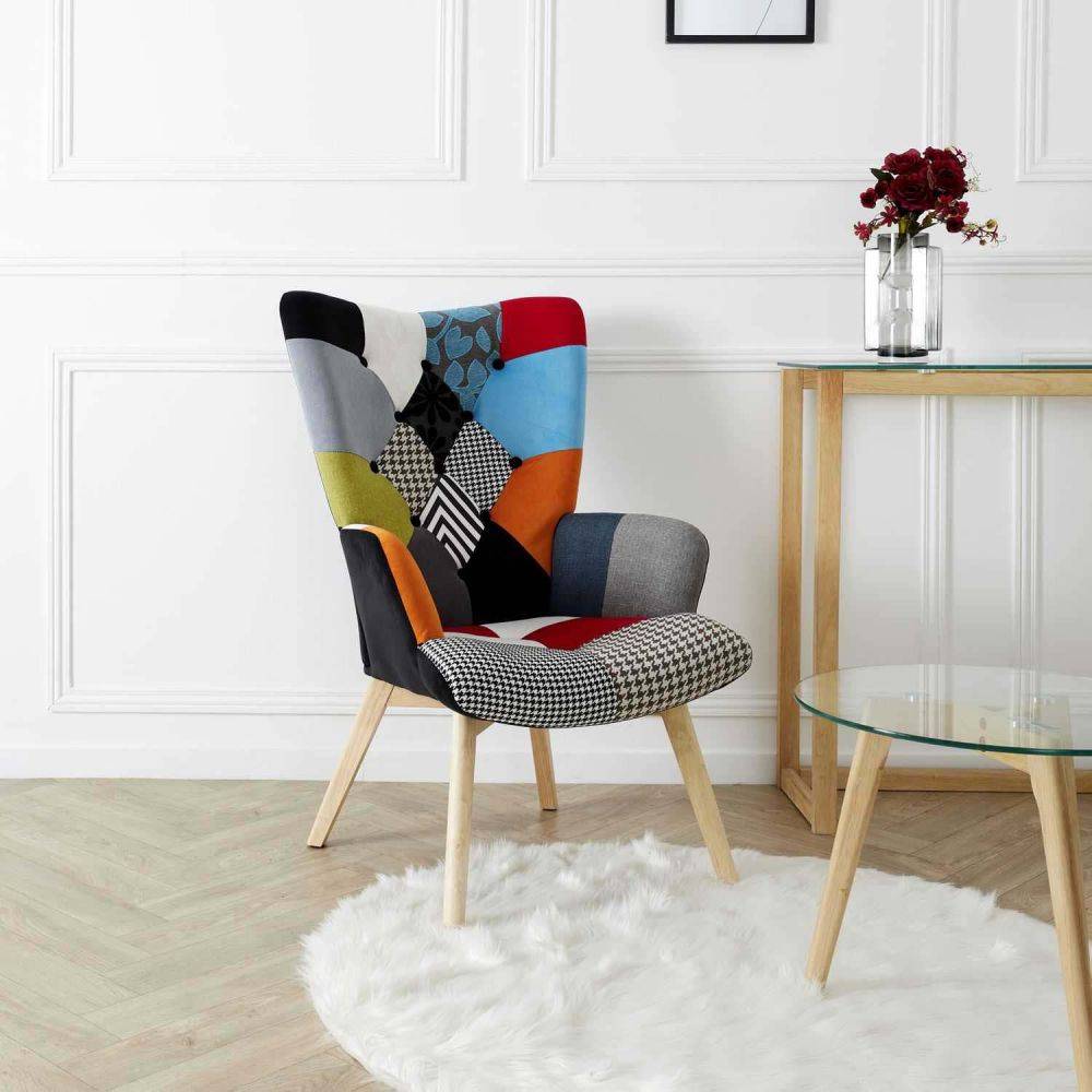 The Home Deco Factory - Fauteuil assise en tissu patchwork Helsinki - Image 2
