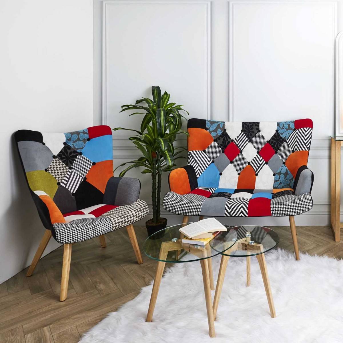 The Home Deco Factory - Fauteuil assise en tissu patchwork Helsinki - Image 8
